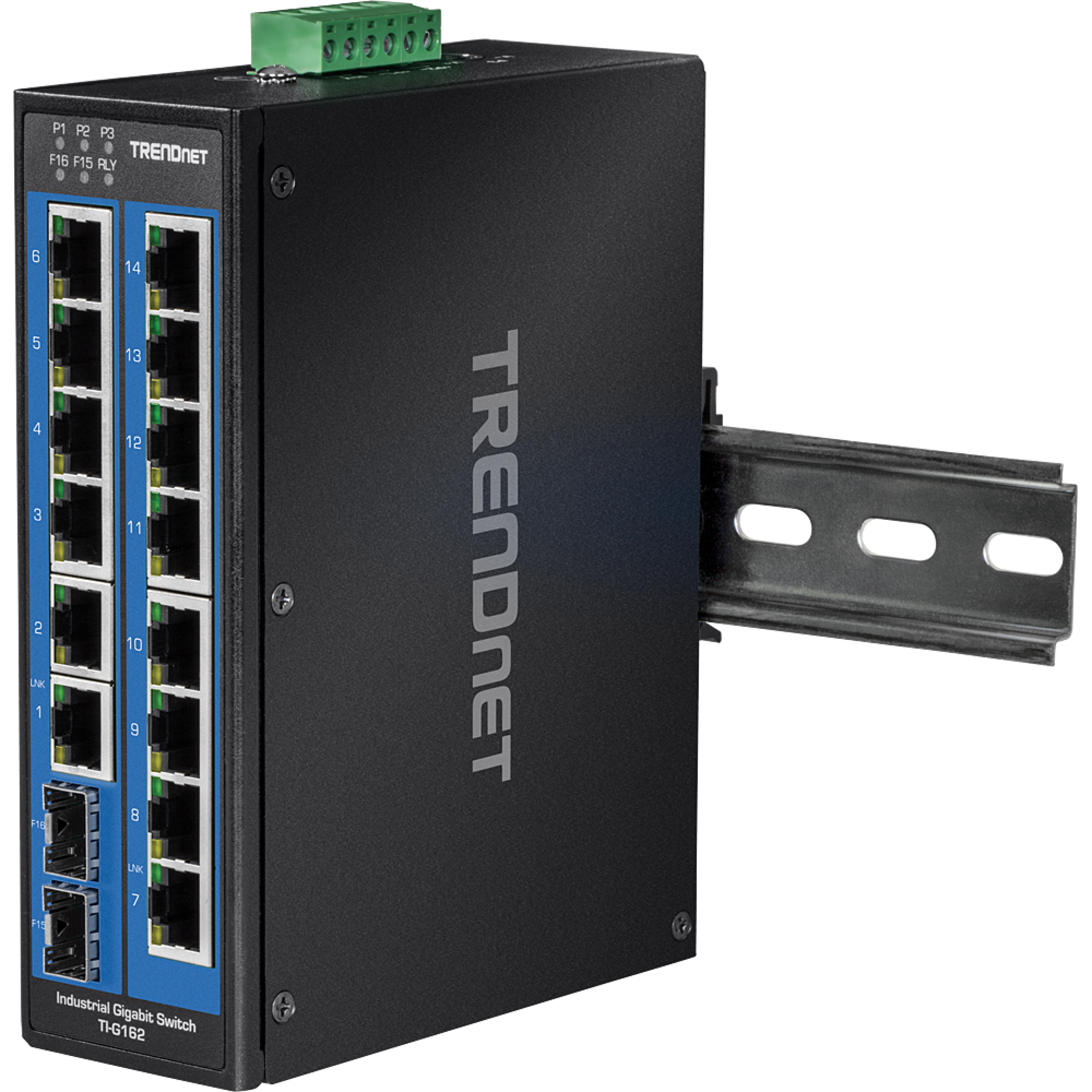 TRENDnet Industrie Switch 16 Port Gbit IP30 DIN-Rail Metall