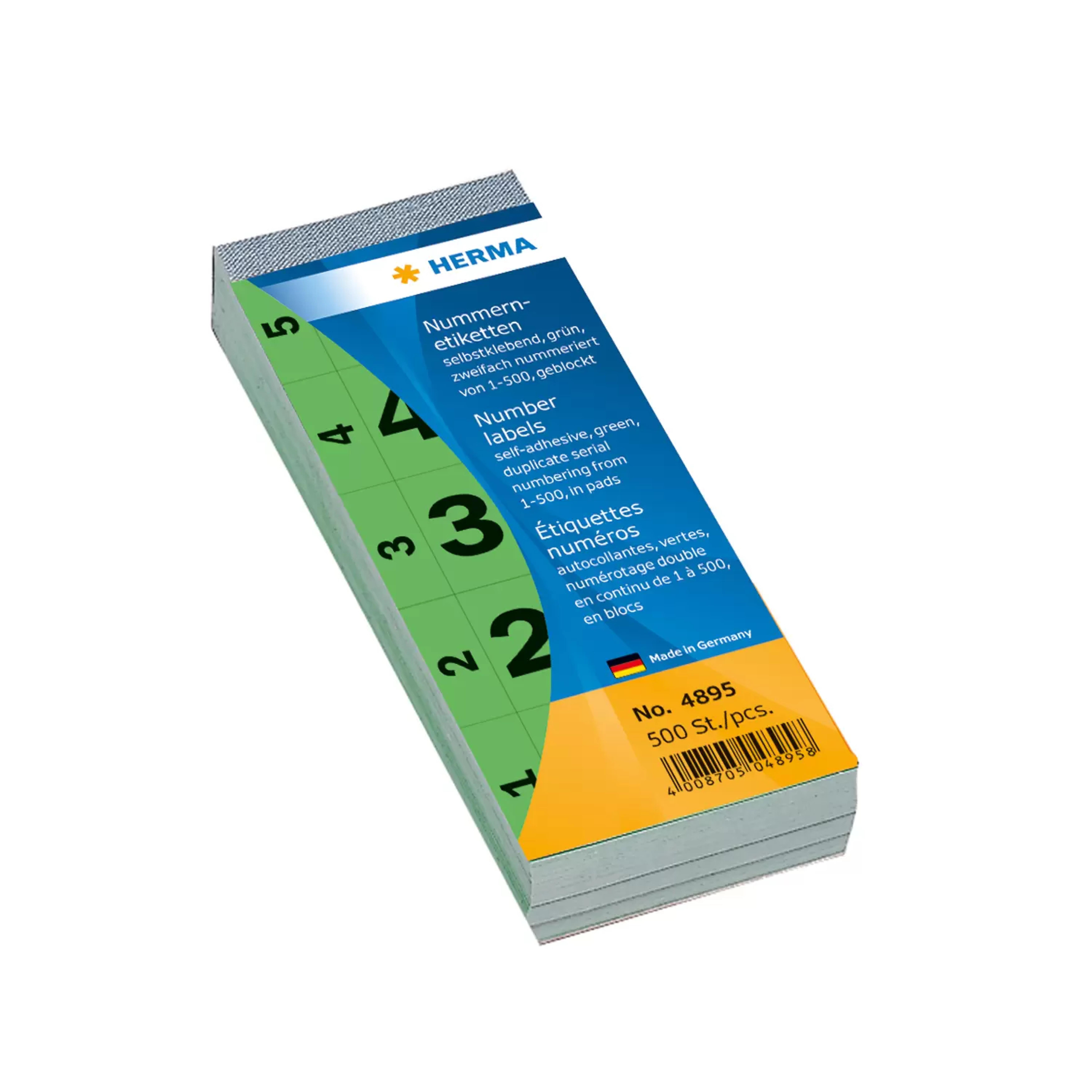 HERMA Nummernblock selbstklebend 1-500 gruen 28x56 mm