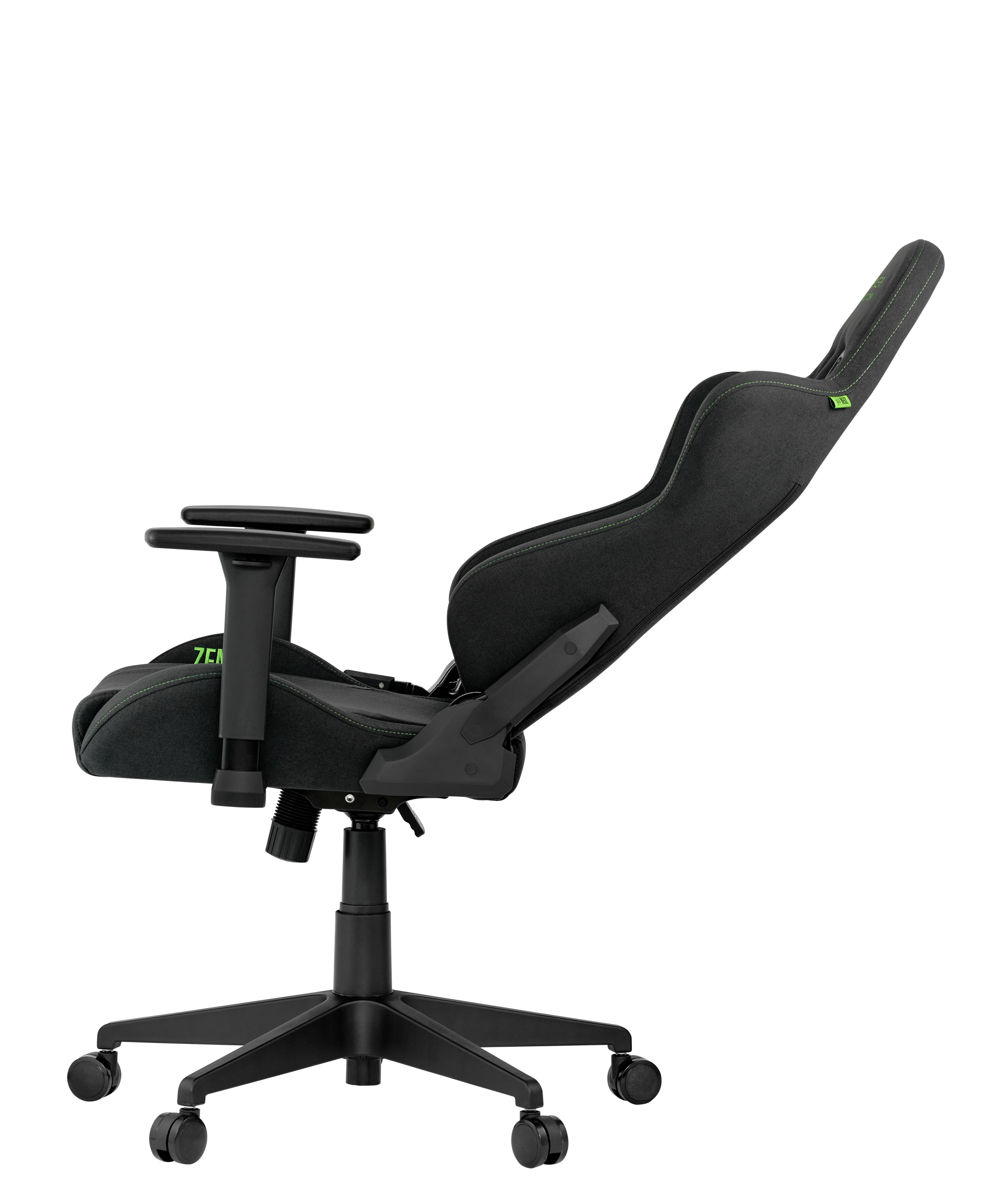 Schwarzer Gaming-Stuhl mit verstellbarer Rückenlehne und Armlehnen, ergonomisches Design