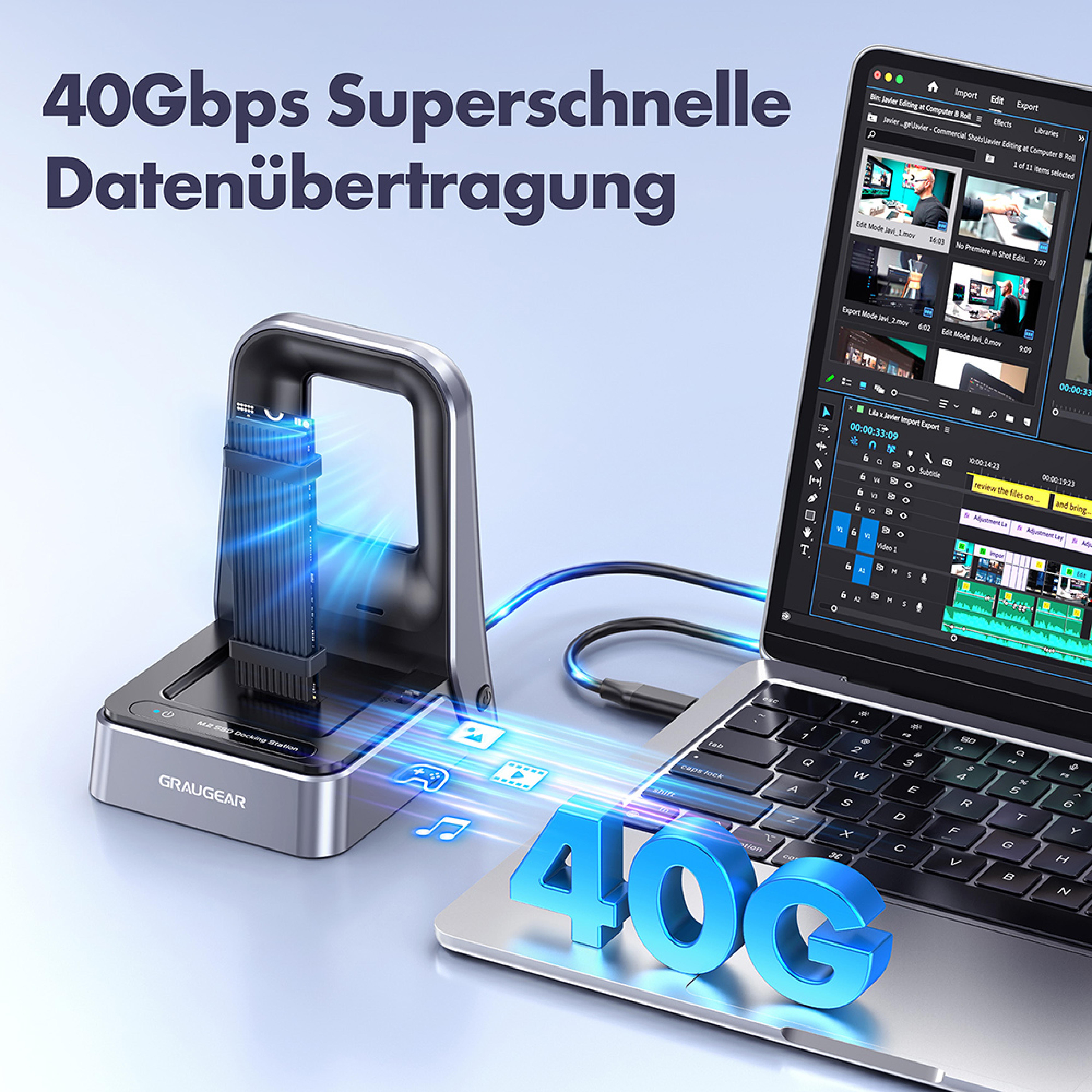 GRAUGEAR Docking Station 4.0 fuer M.2 PCIe Gen4x4 NVMe SSD