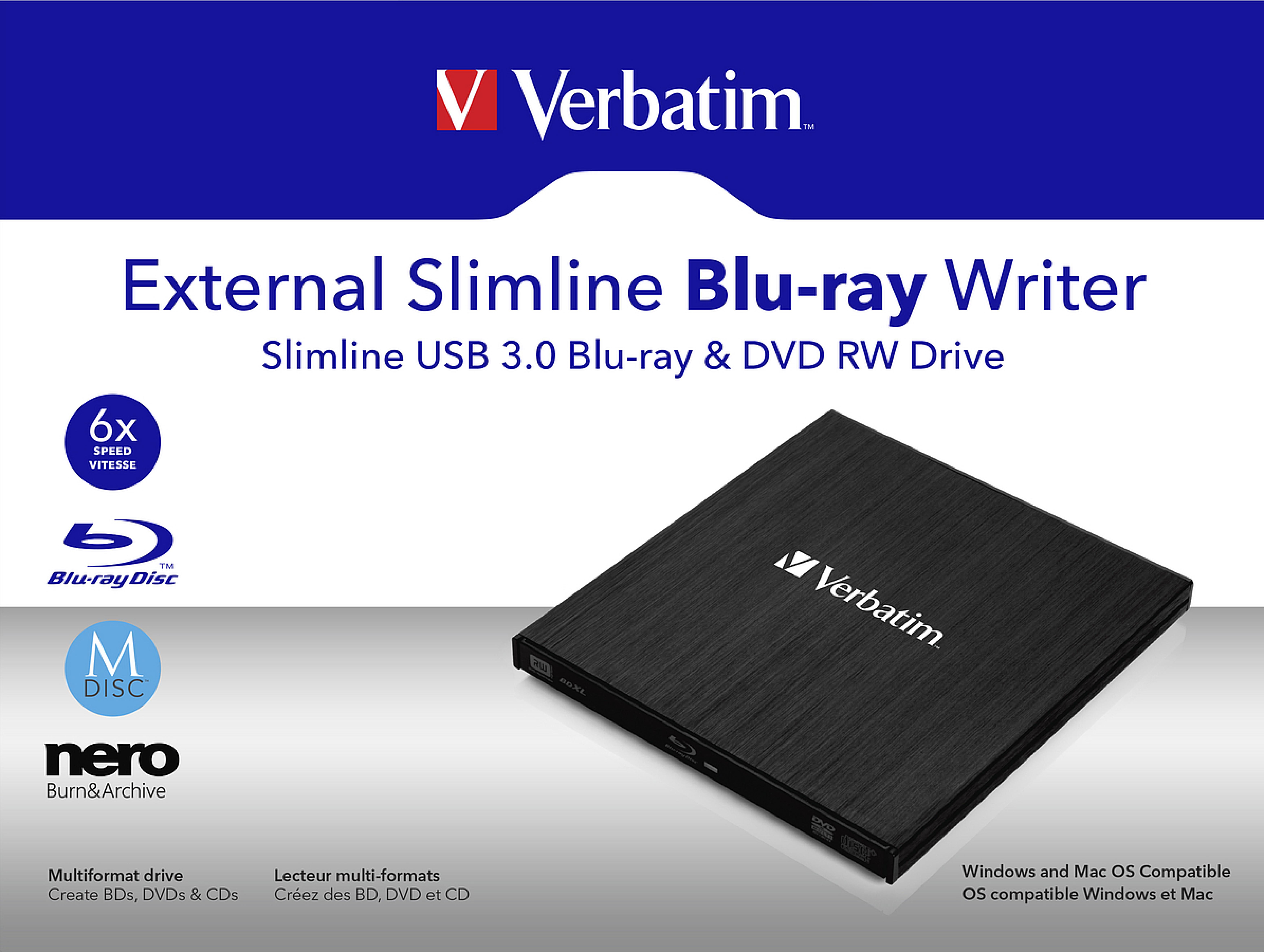 VERBATIM ext. Slimline USB 3.0 Blu-ray Writer black
