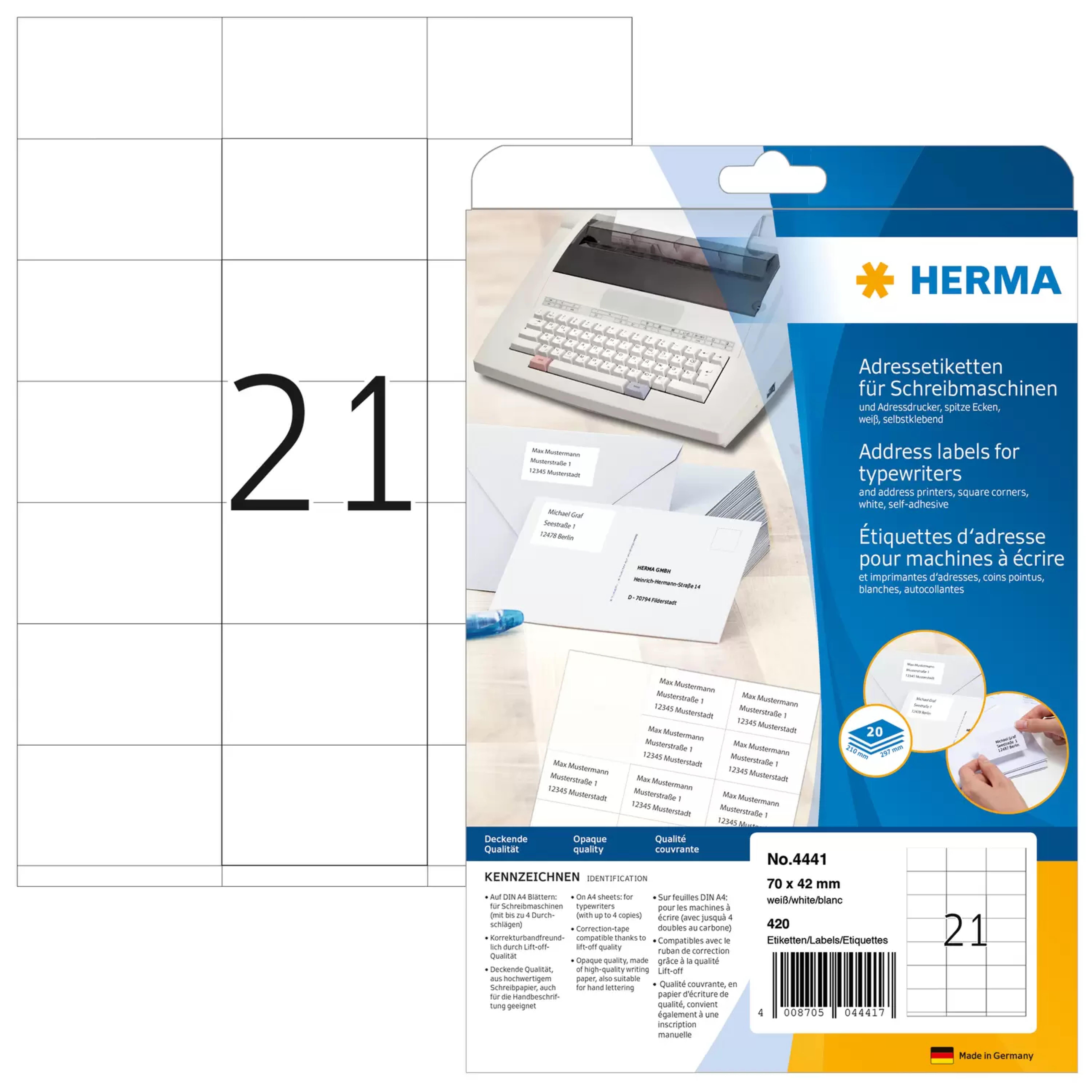 HERMA Adressetik. 70x42 mm Papier Ecken spitz 420 St.