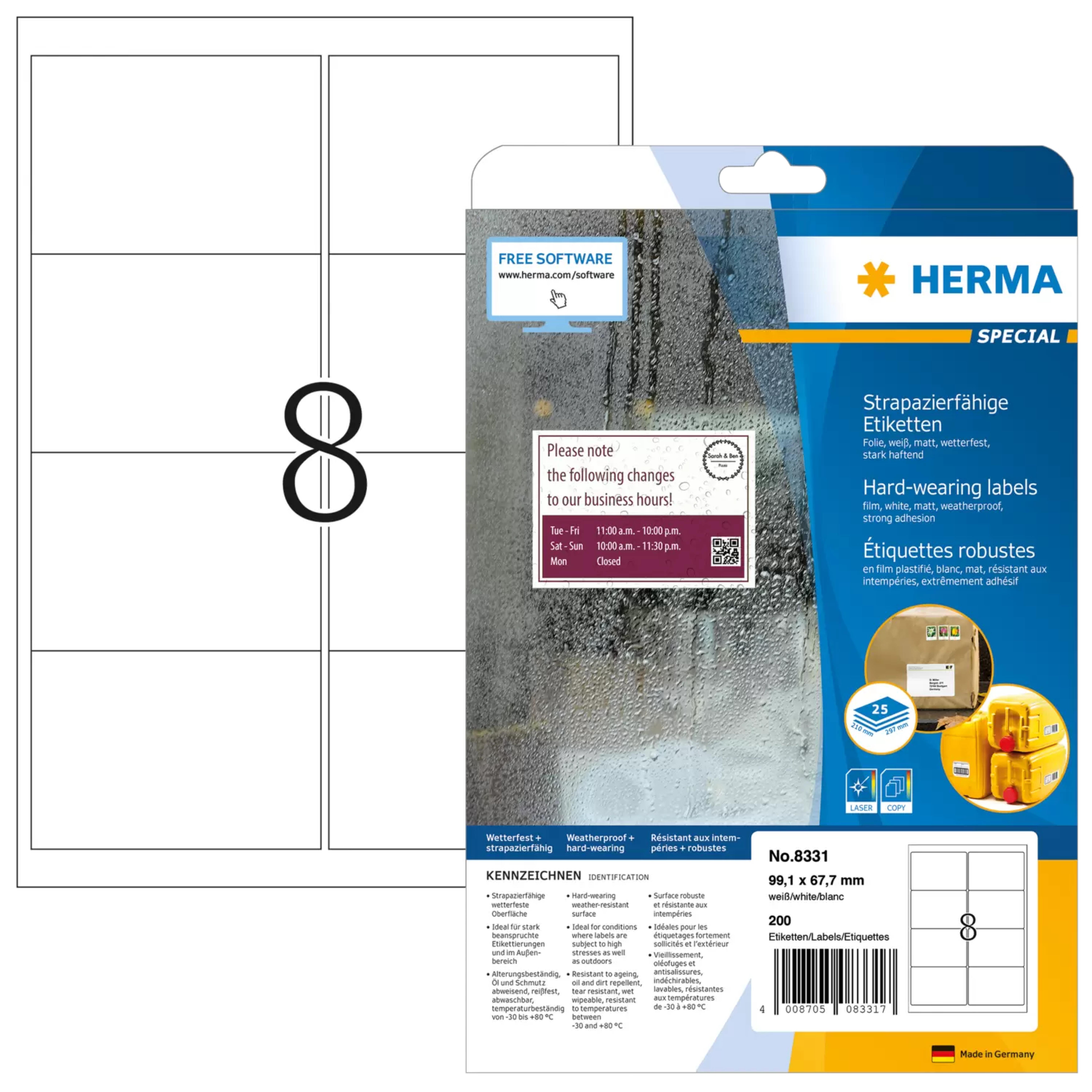 HERMA Adressetiketten A4 weiss 99,1x67,7 mm Folie 200 St.