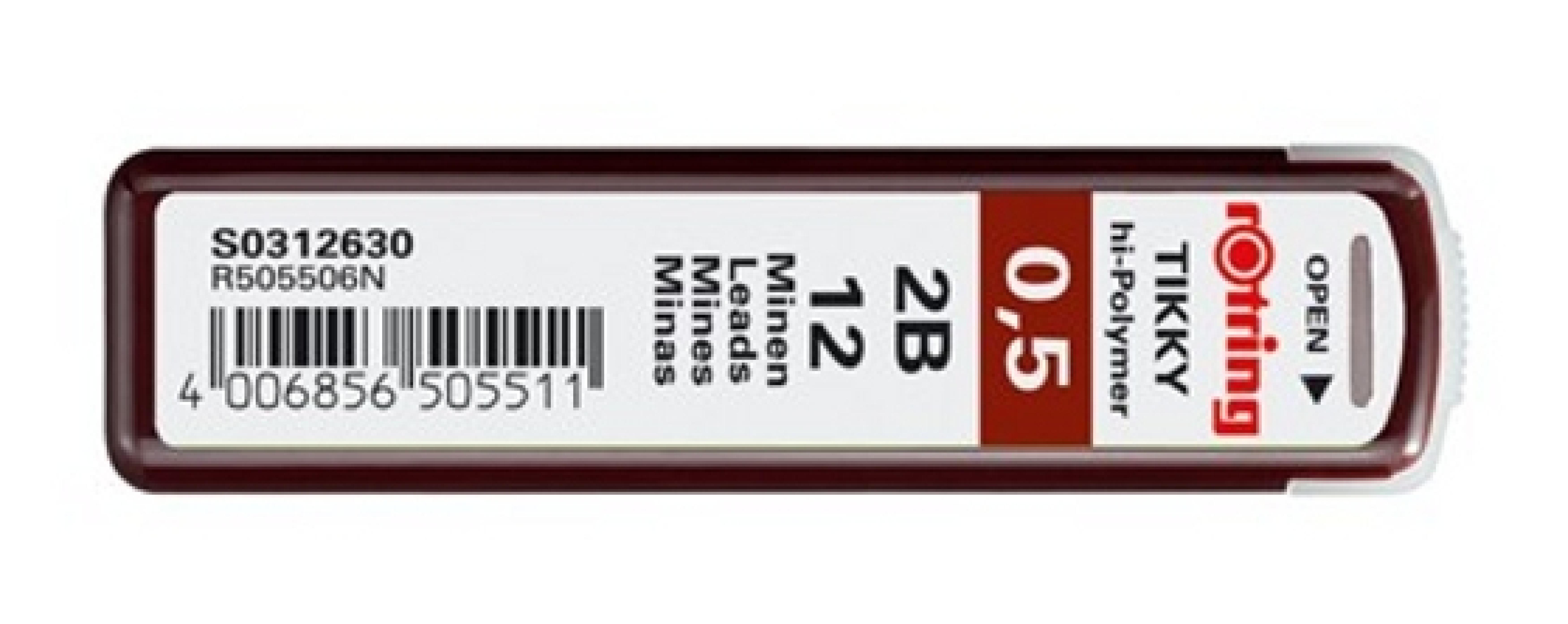 ROTRING Feinmine Dose Feinminen 12 Stueck 0,5 2B