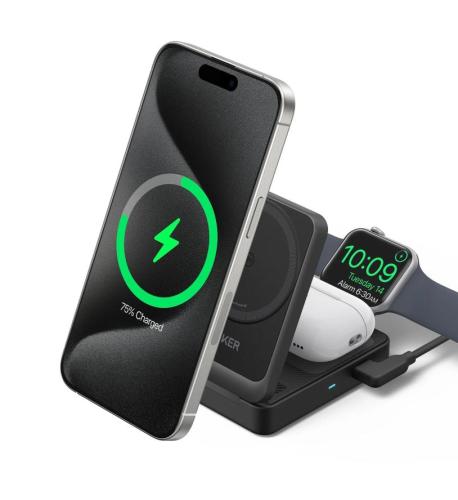 Modernes 3-in-1 Ladegerät für Smartphone, Smartwatch und kabellose Kopfhörer