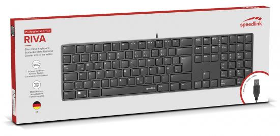 Verpackung der Speedlink RIVA Tastatur mit deutschem Layout und USB-Anschluss