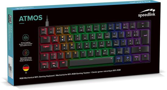Verpackung der Speedlink Atmos RGB Mechanischen Gaming-Tastatur mit deutscher Tastenbelegung