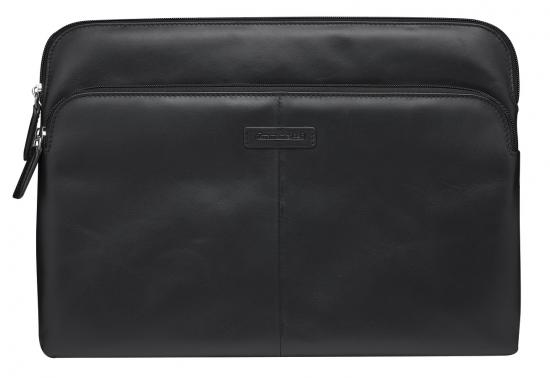 Schwarze Leder-Laptoptasche mit vorderer Reißverschlusstasche, ideal für Büro oder Reisen