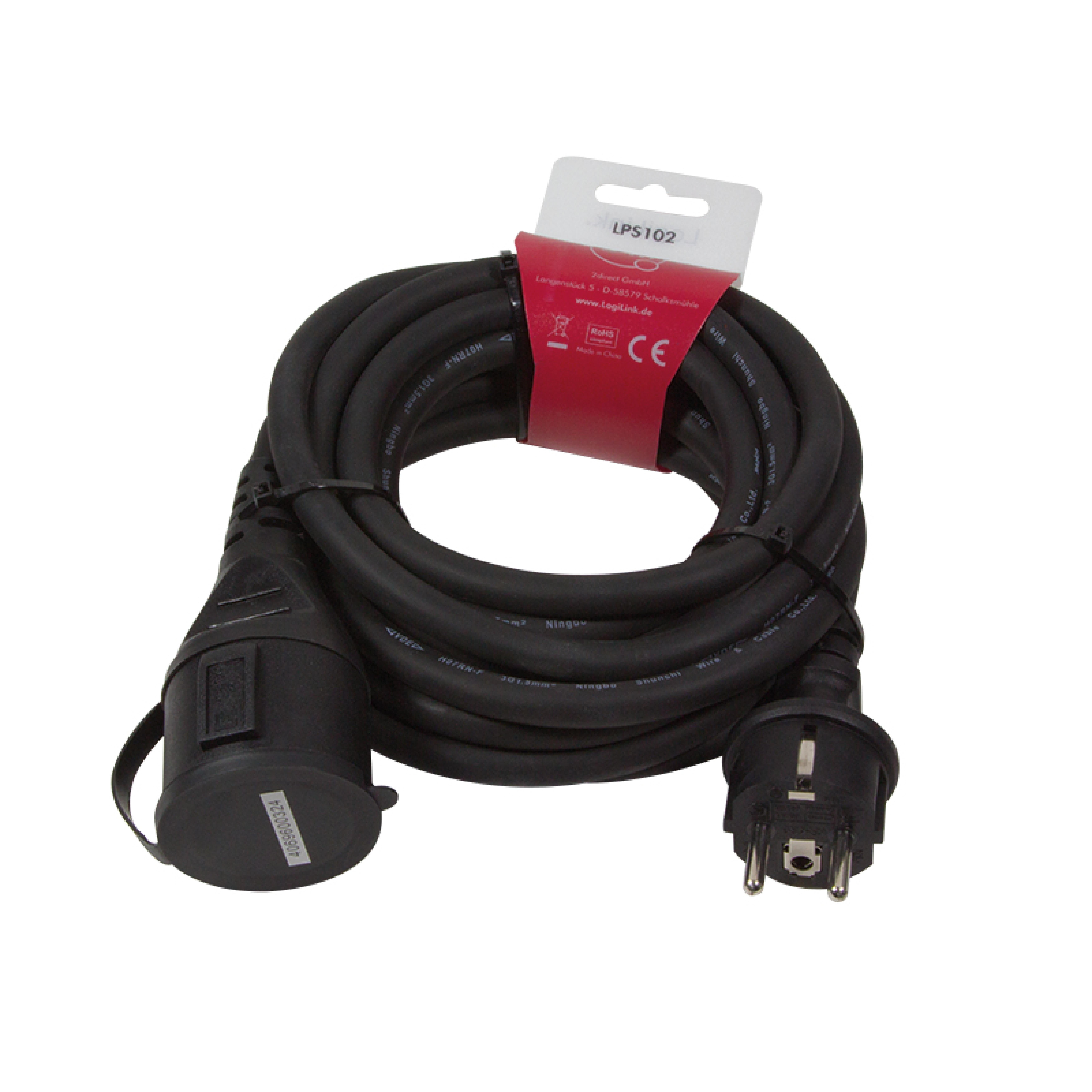 Logilink Strom-Verlaengerungskabel 5m schwarz