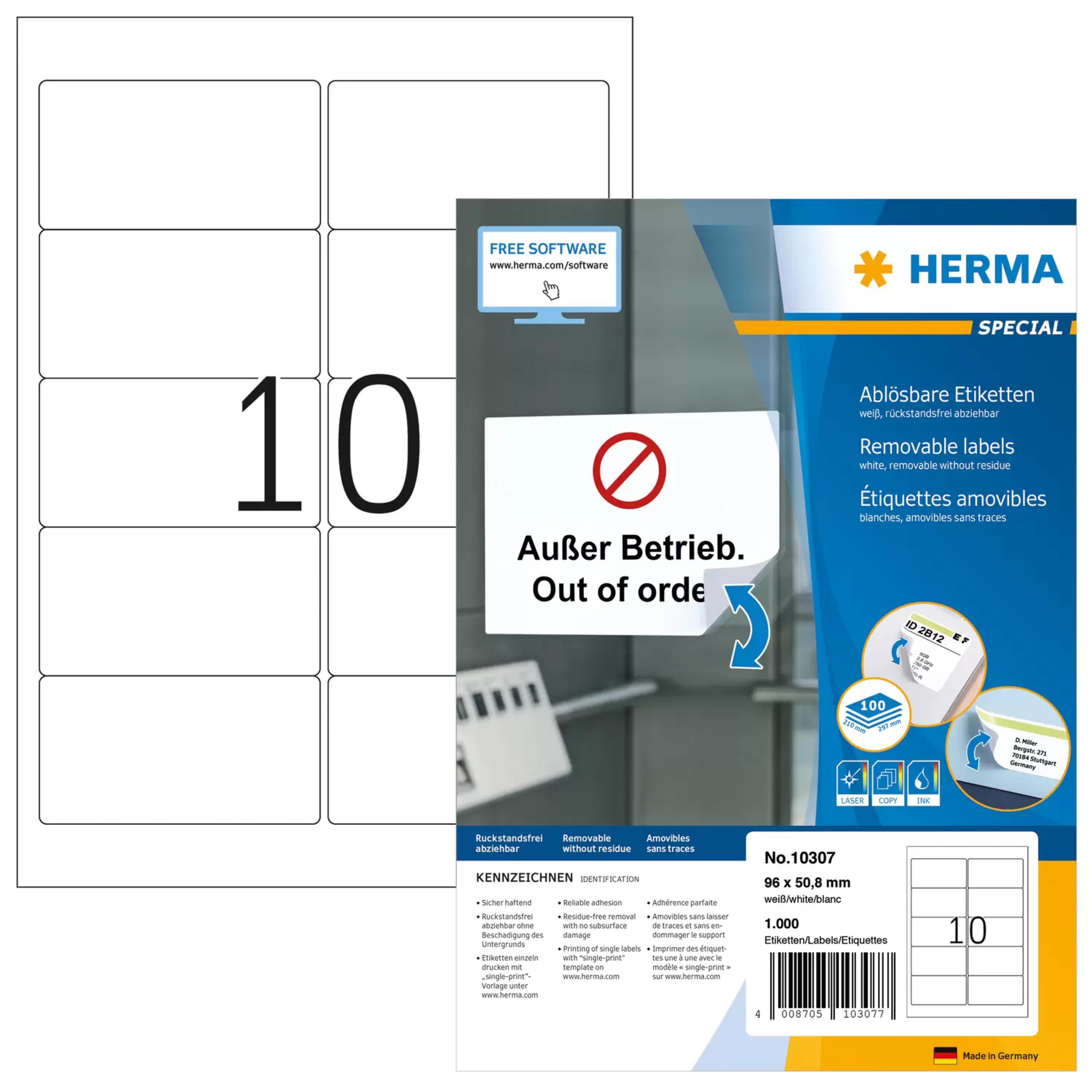 HERMA Adressetiketten A4 weiss 96x50,8 mm 1000 St.