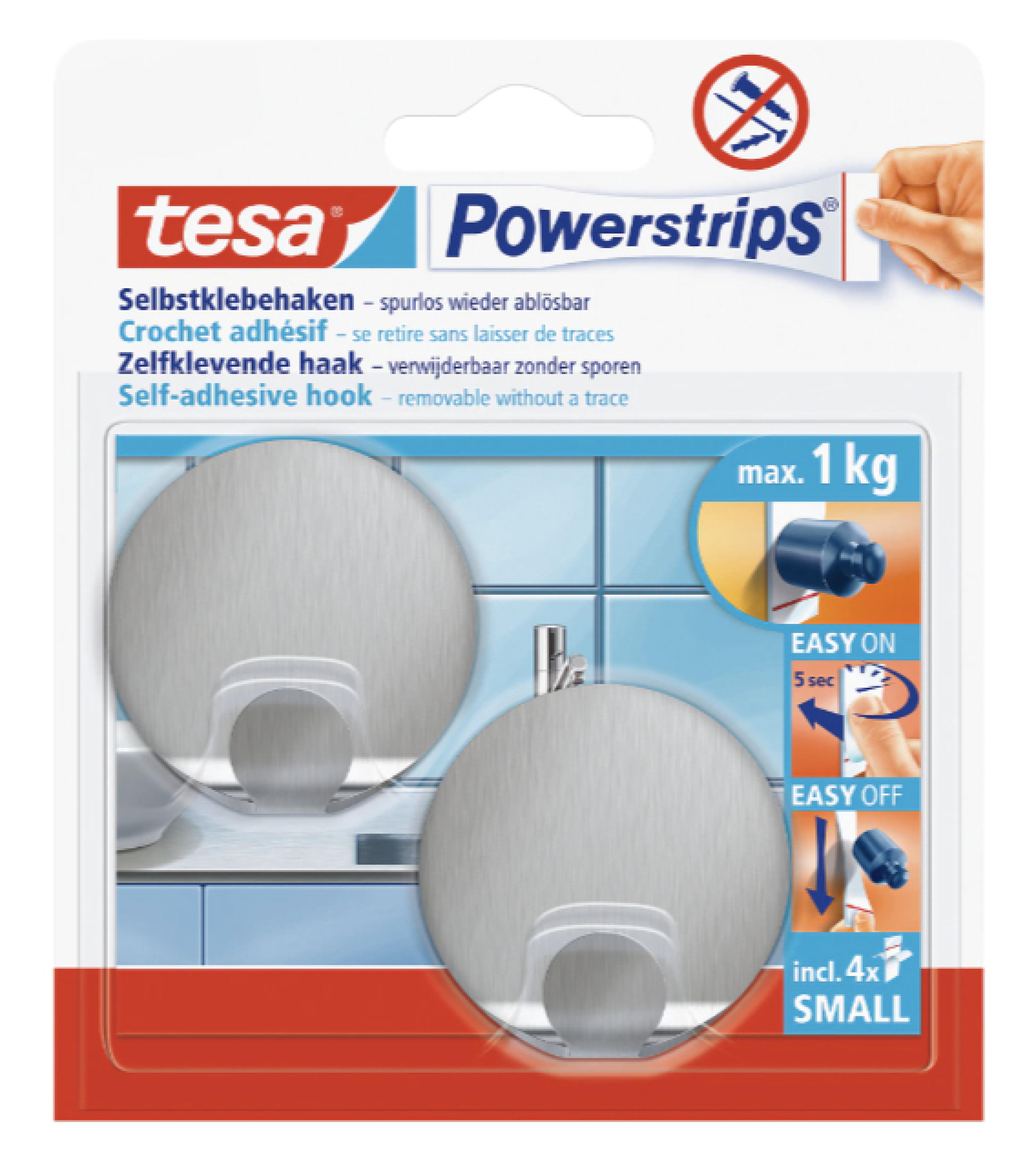 tesa Powerstrips Haken S rund edelstahl