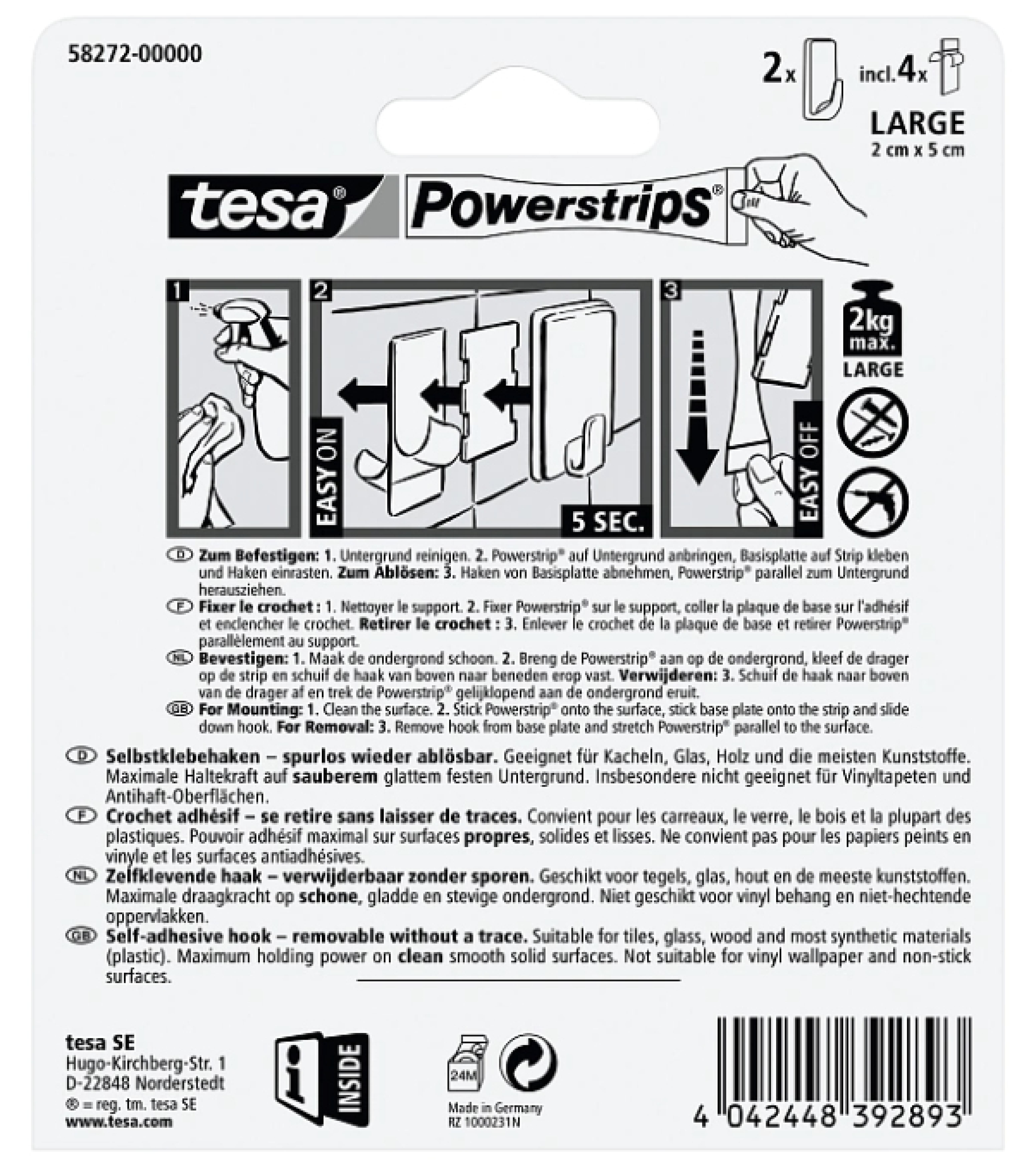 tesa Powerstrips Haken L rechteckig weiss