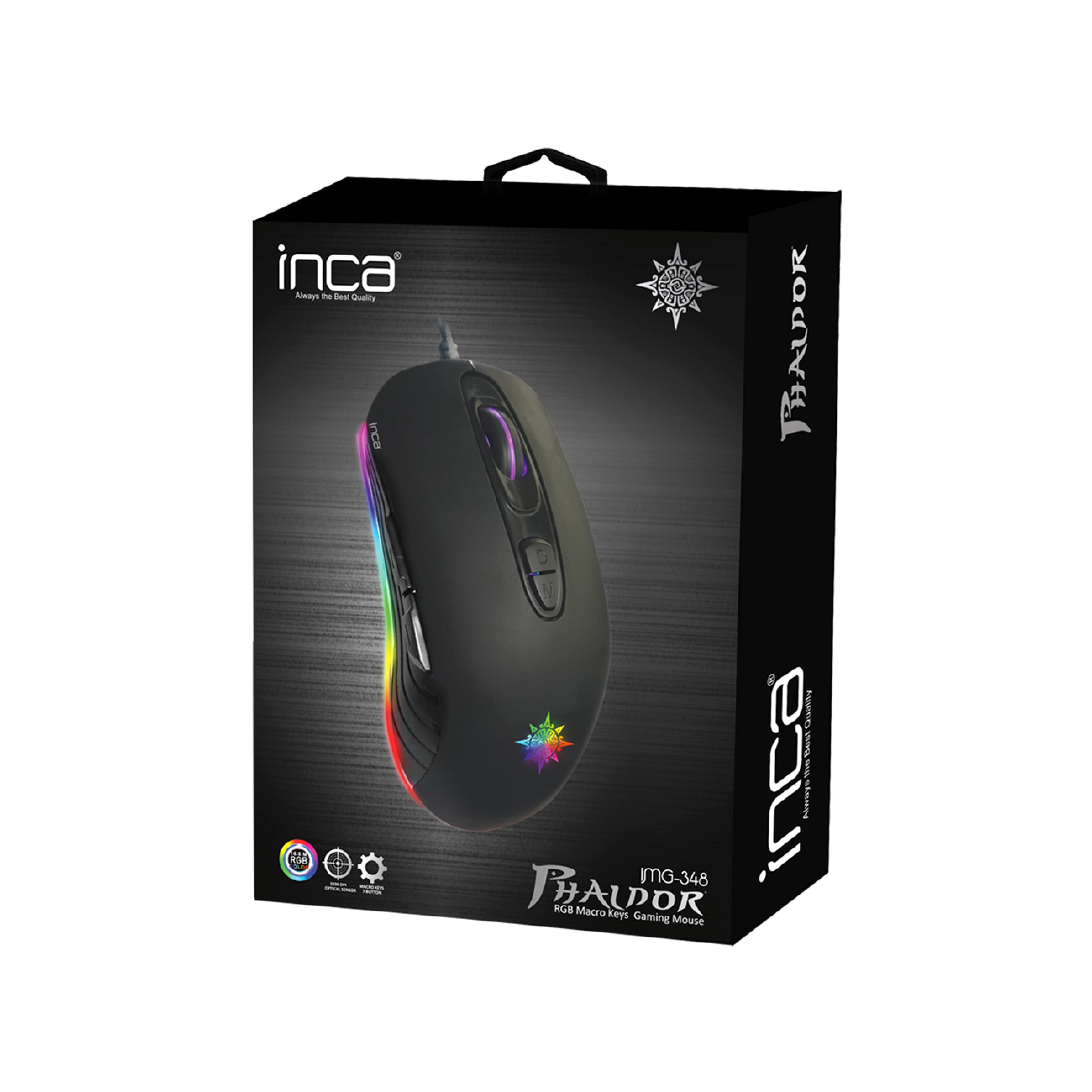 INCA Gaming Maus RGB/ 3200DPI/ 7Tasten/USB 1.56m schwarz retail