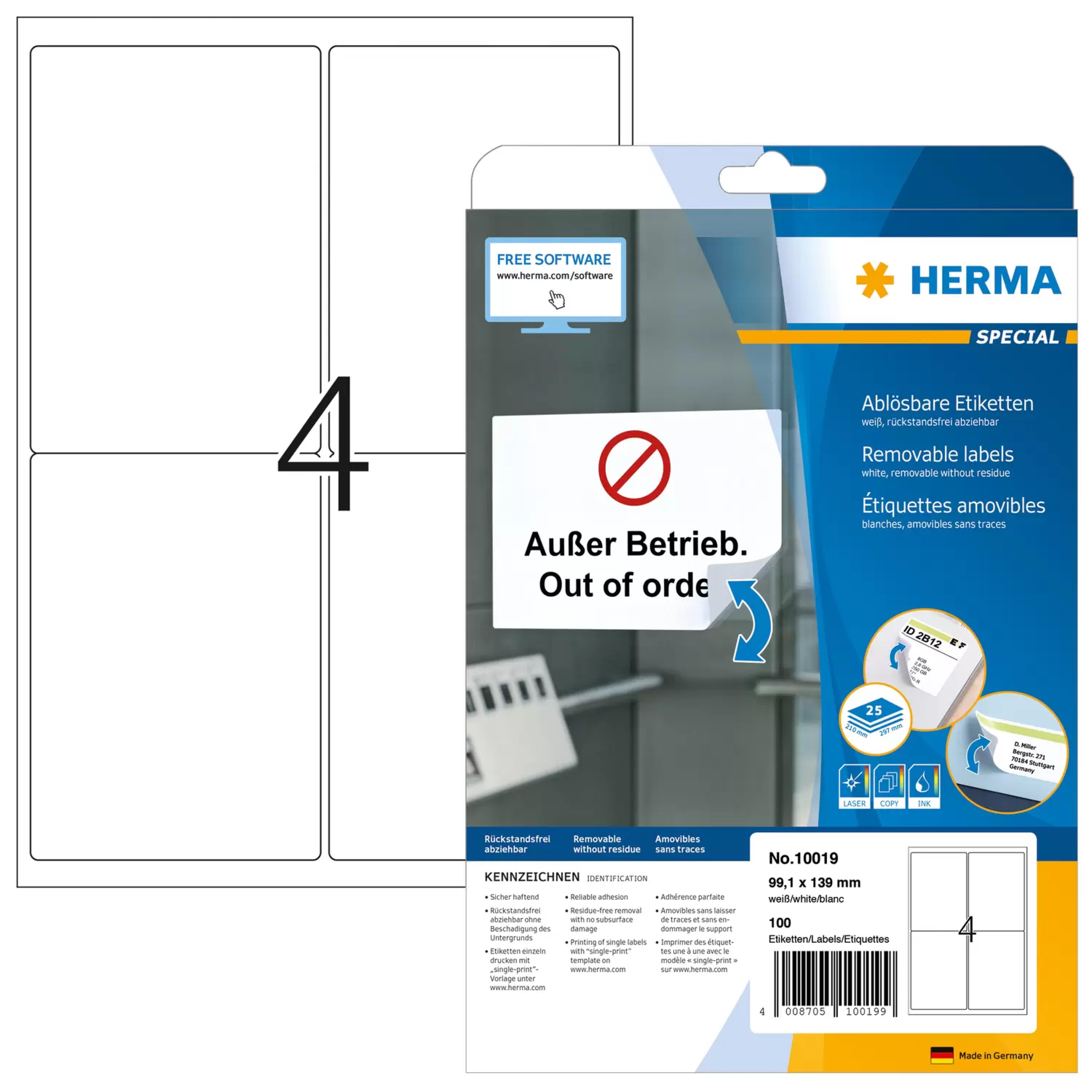 HERMA Adressetik. A4 weiss 99,1x139 mm Papier opak 100 St.