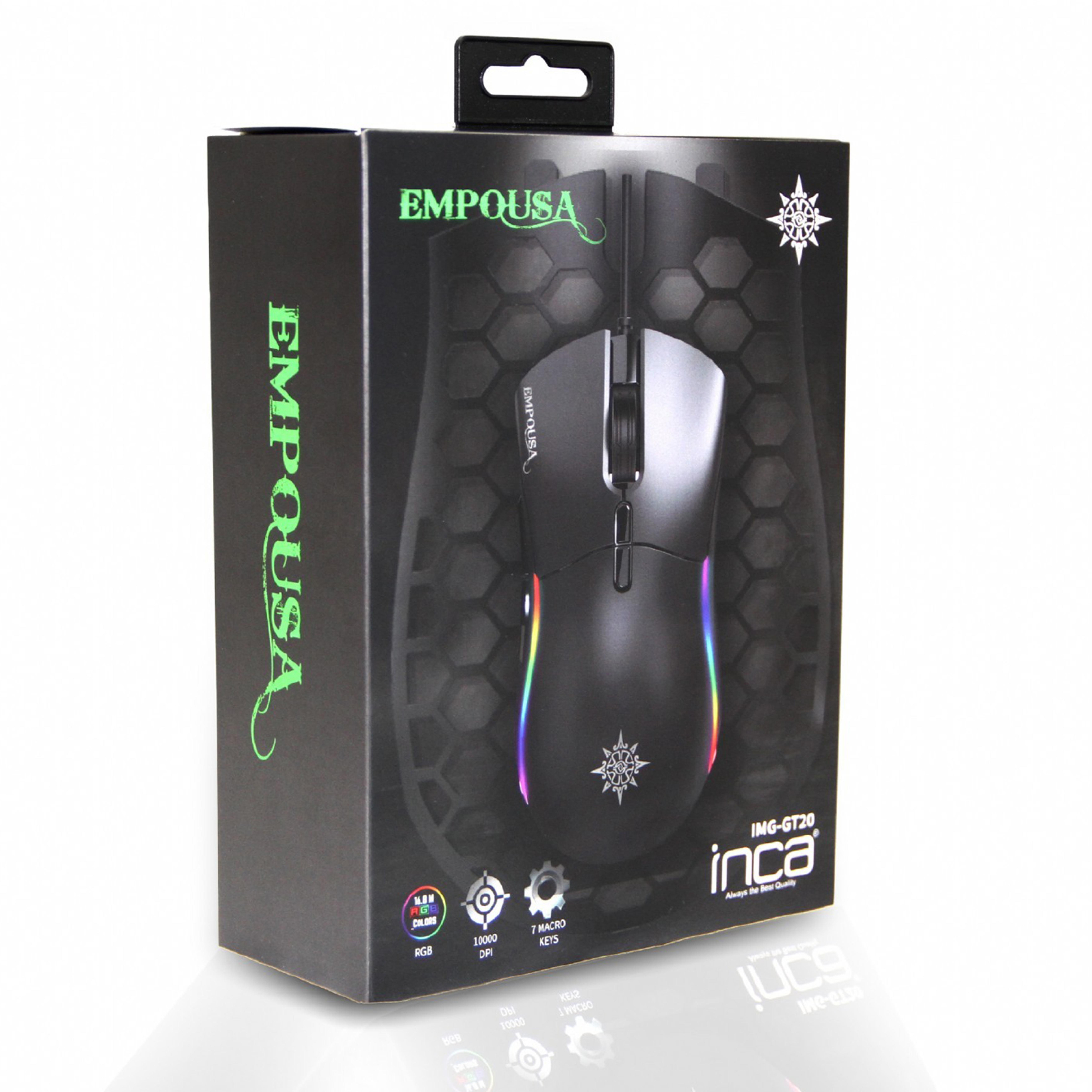 INCA Gaming Maus RGB/10000DPI/ 7Tasten/USB 1.80m schwarz retail