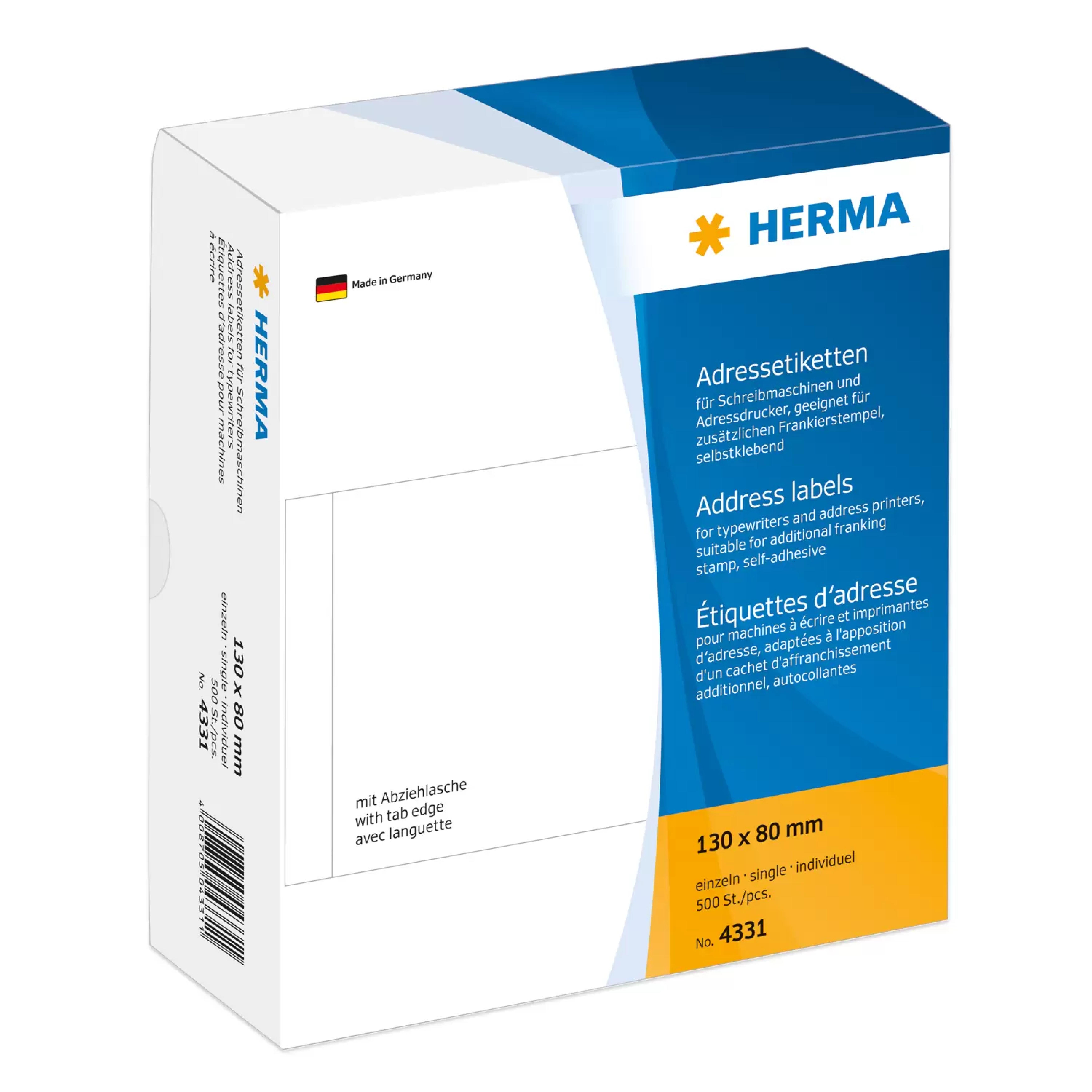 HERMA Adressetiketten einzeln weiss 130x80 mm Papier 500 St.