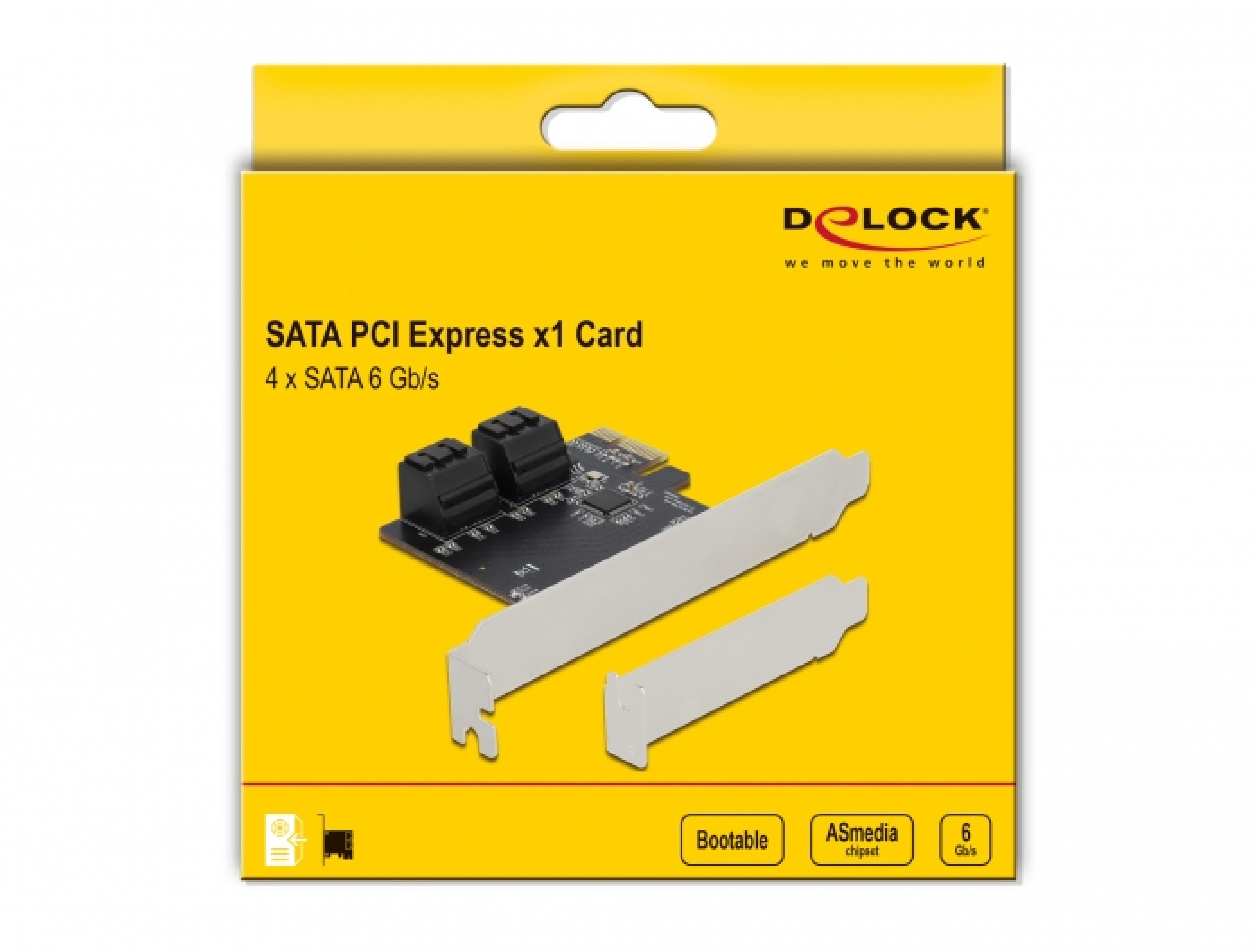 DELOCK 4 Port SATA PCI Express x1 Karte Low Profile Formfakt