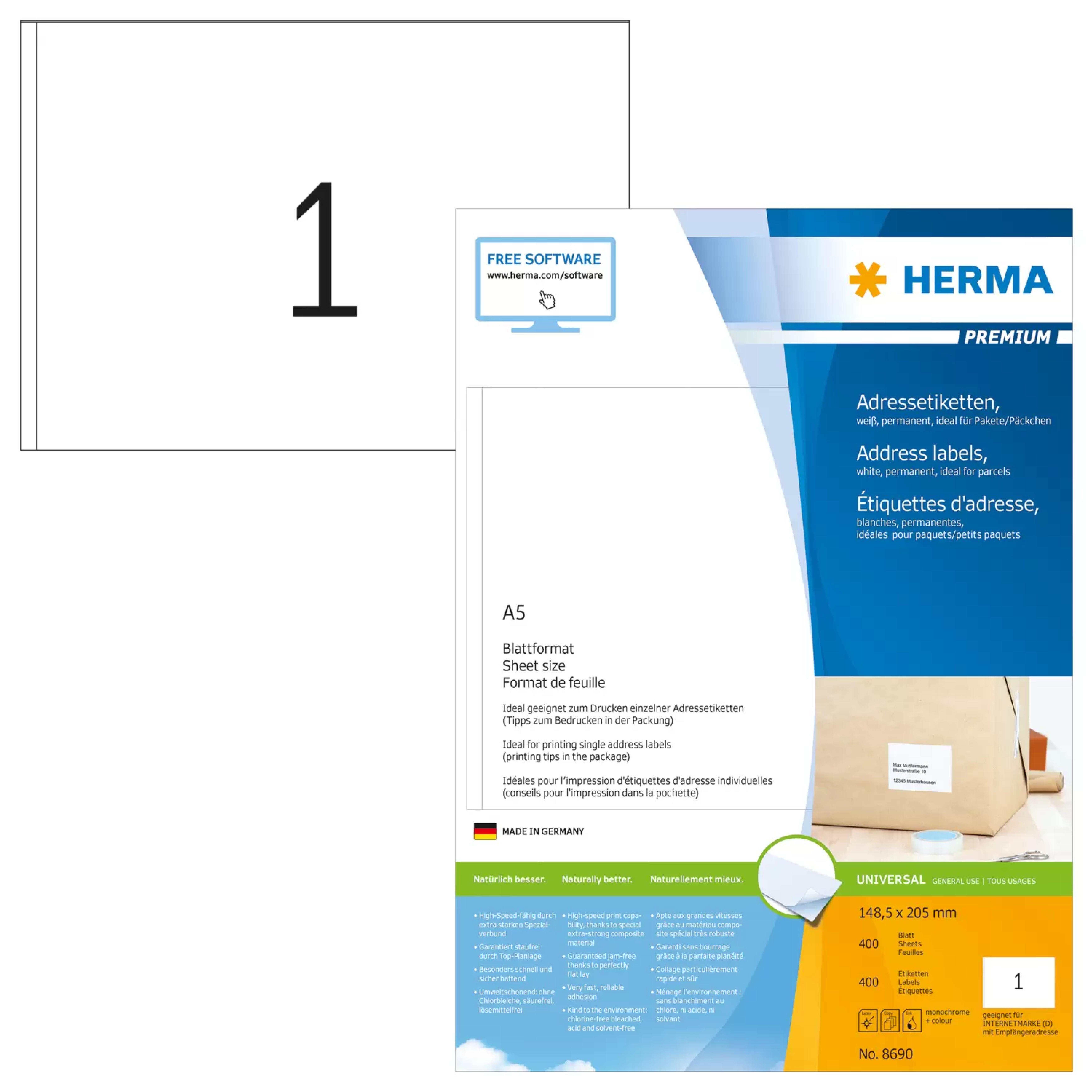 HERMA Adressetiketten A5 weiss 148,5x205 mm Papier 400 St.
