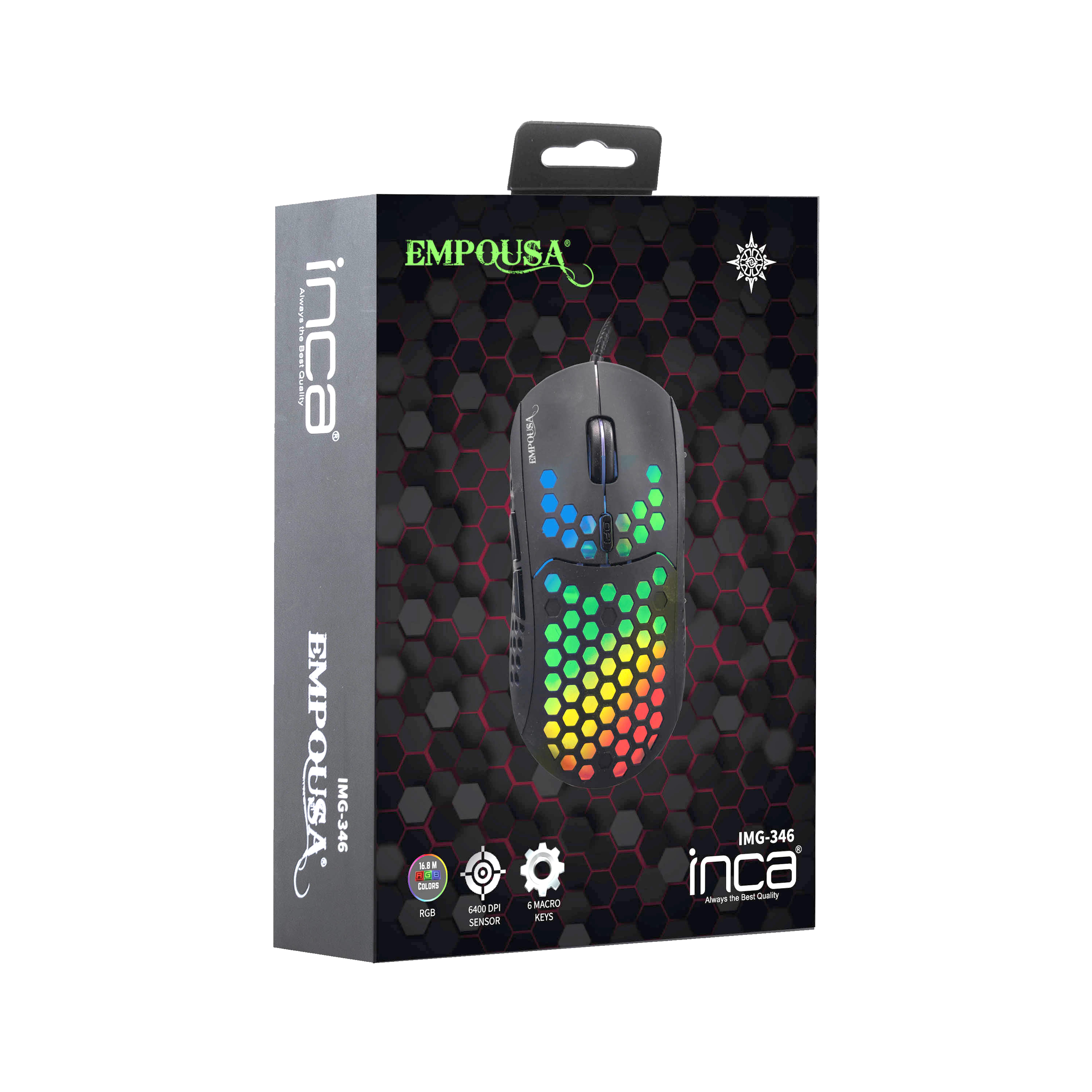 INCA Gaming Maus RGB/ 6400DPI/ 6Tasten/USB 1.50m schwarz retail