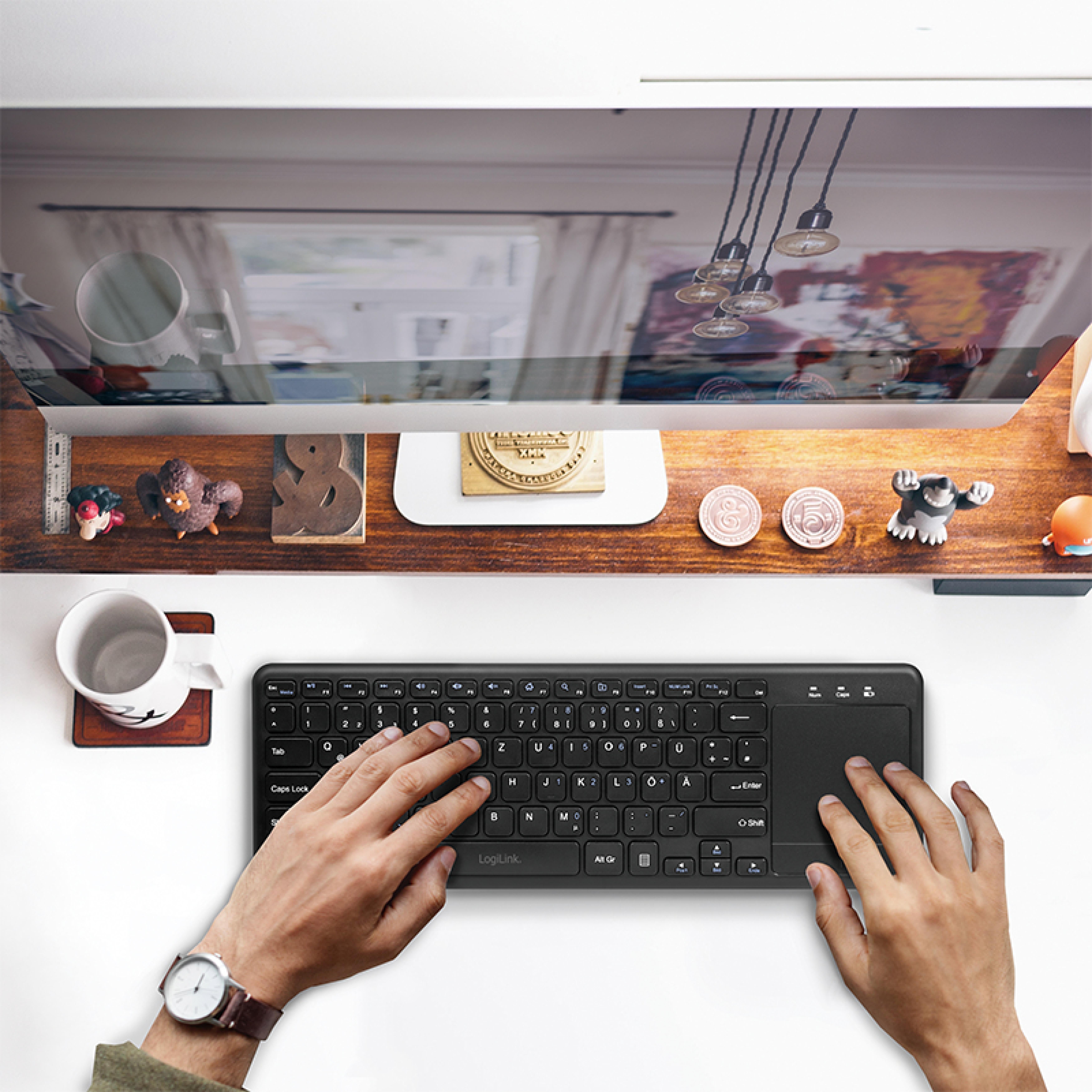 Logilink Tastatur Wireless mit Touchpad, 2,4 GHz, schwarz