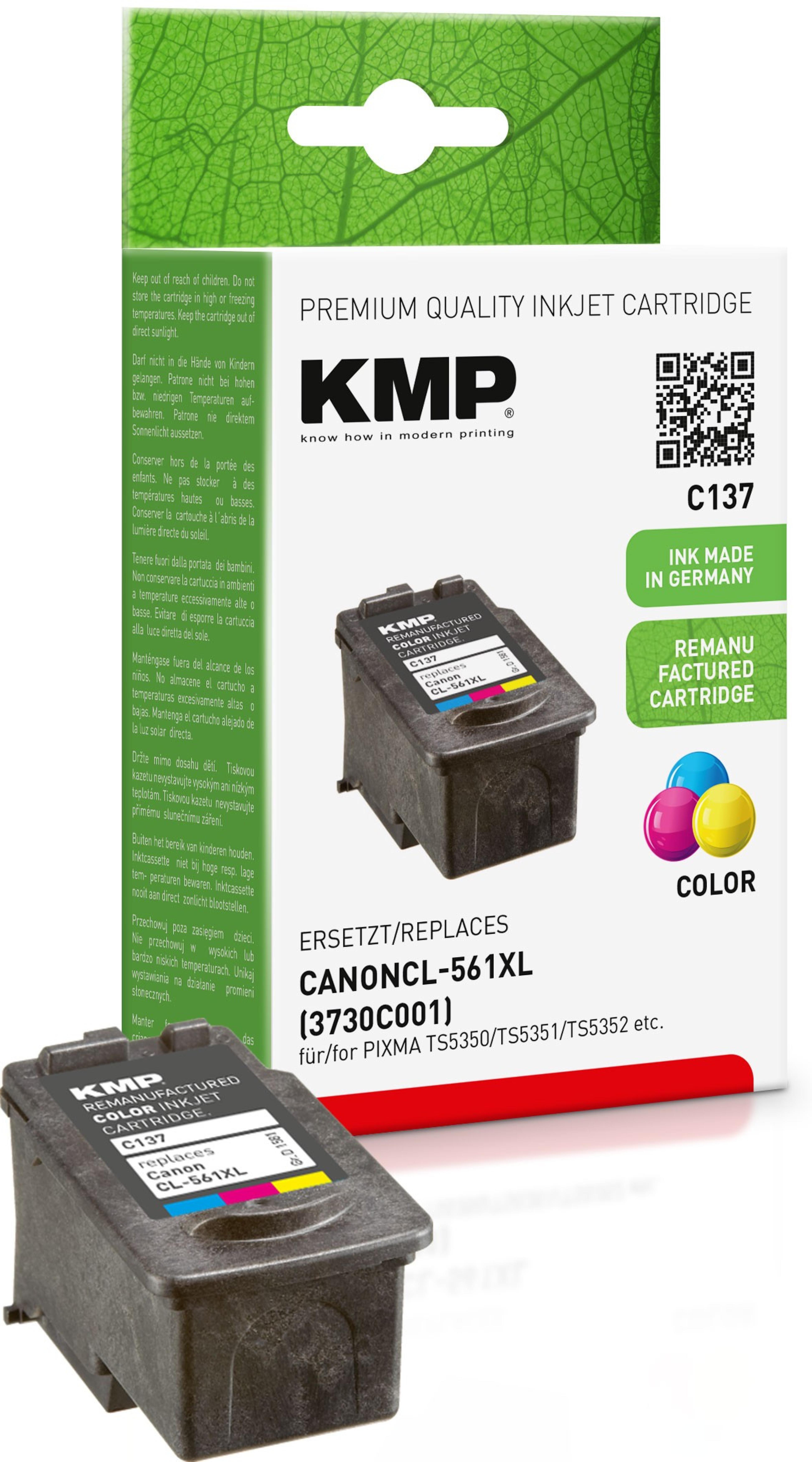 KMP Patrone Canon CL-561XL/CL561XL 3-Color 300 S. C137 refil remanufac