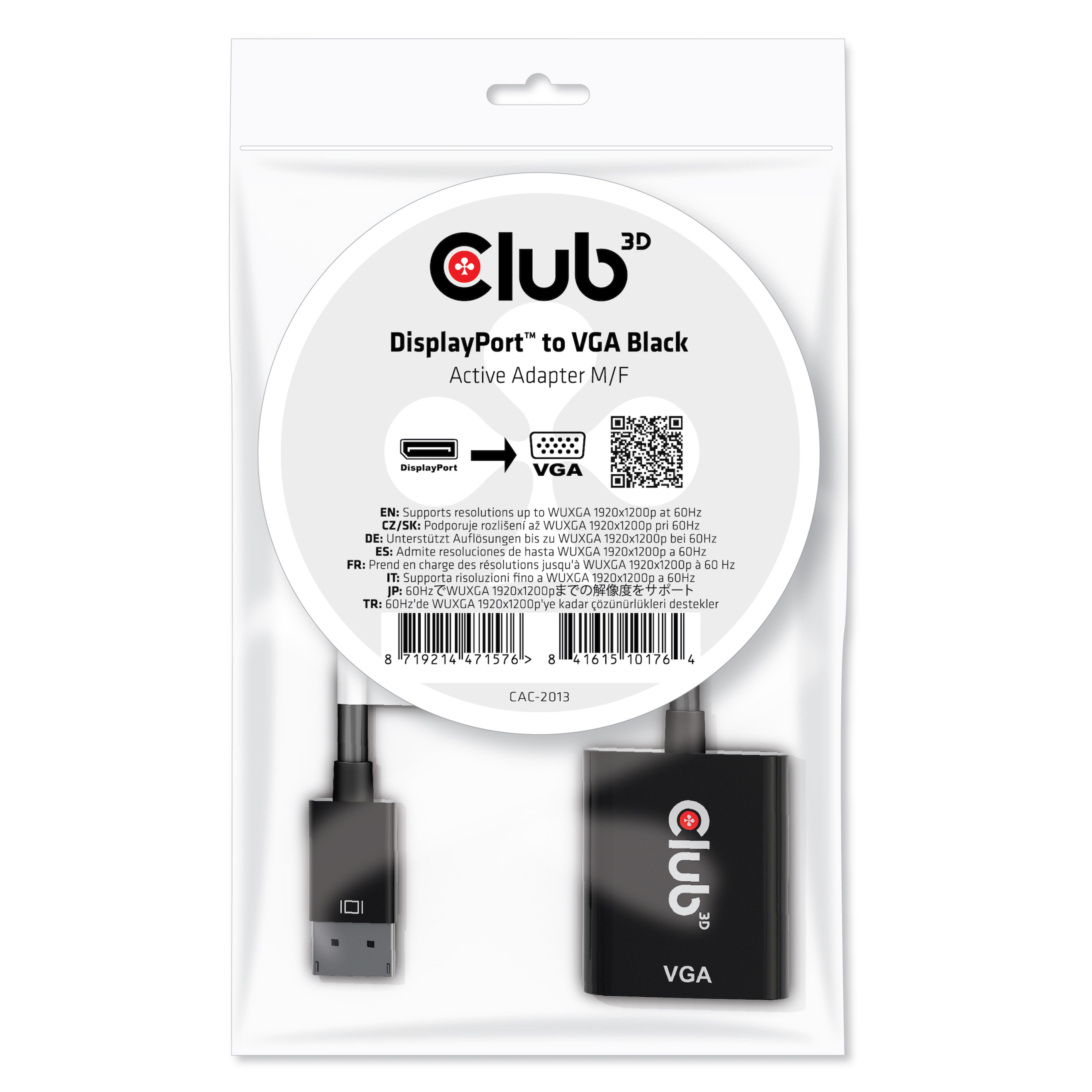 Club3D Adapter DisplayPort > VGA aktiv St/Bu schwarz Polybeutel