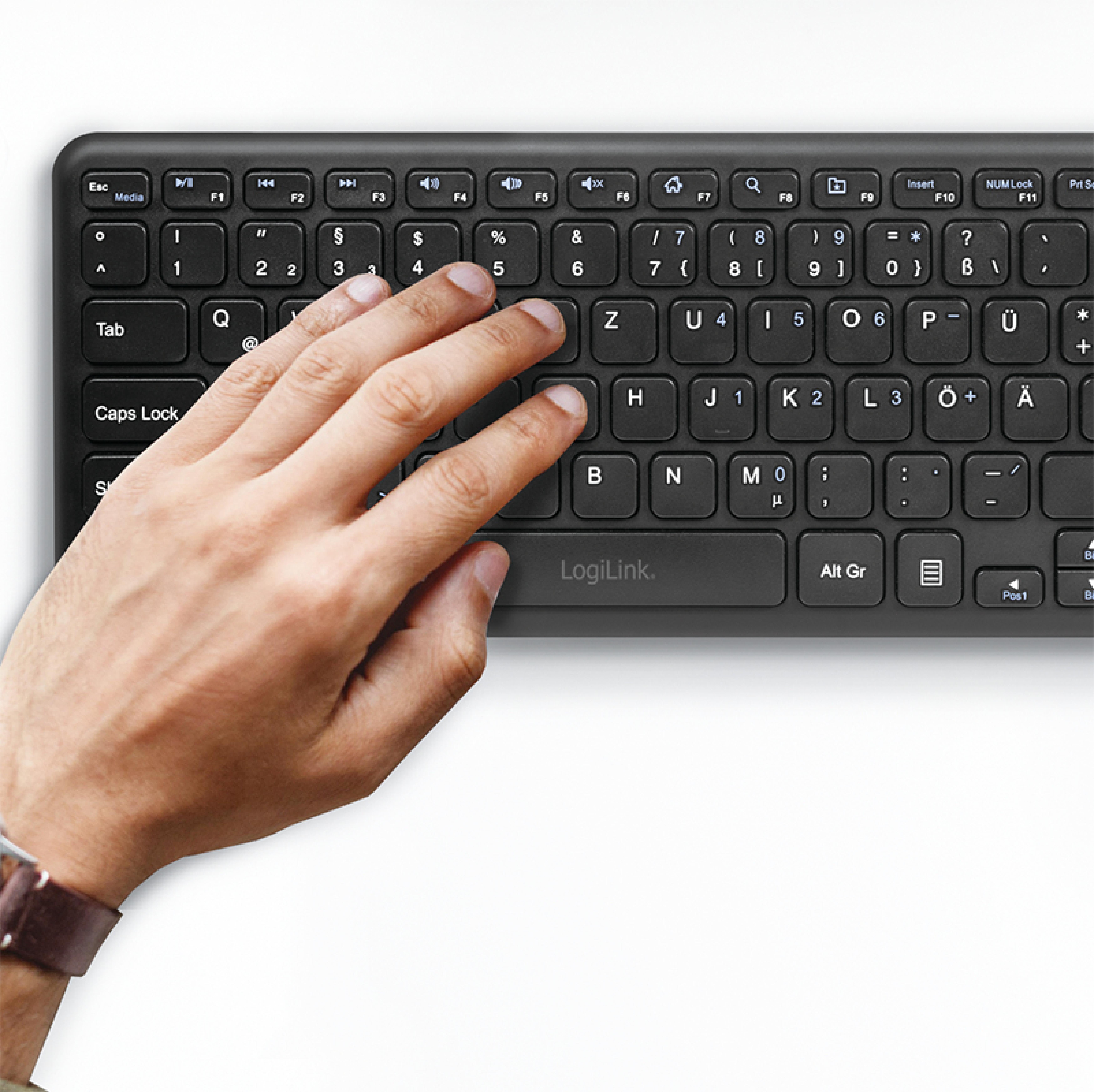 Logilink Tastatur Wireless mit Touchpad, 2,4 GHz, schwarz