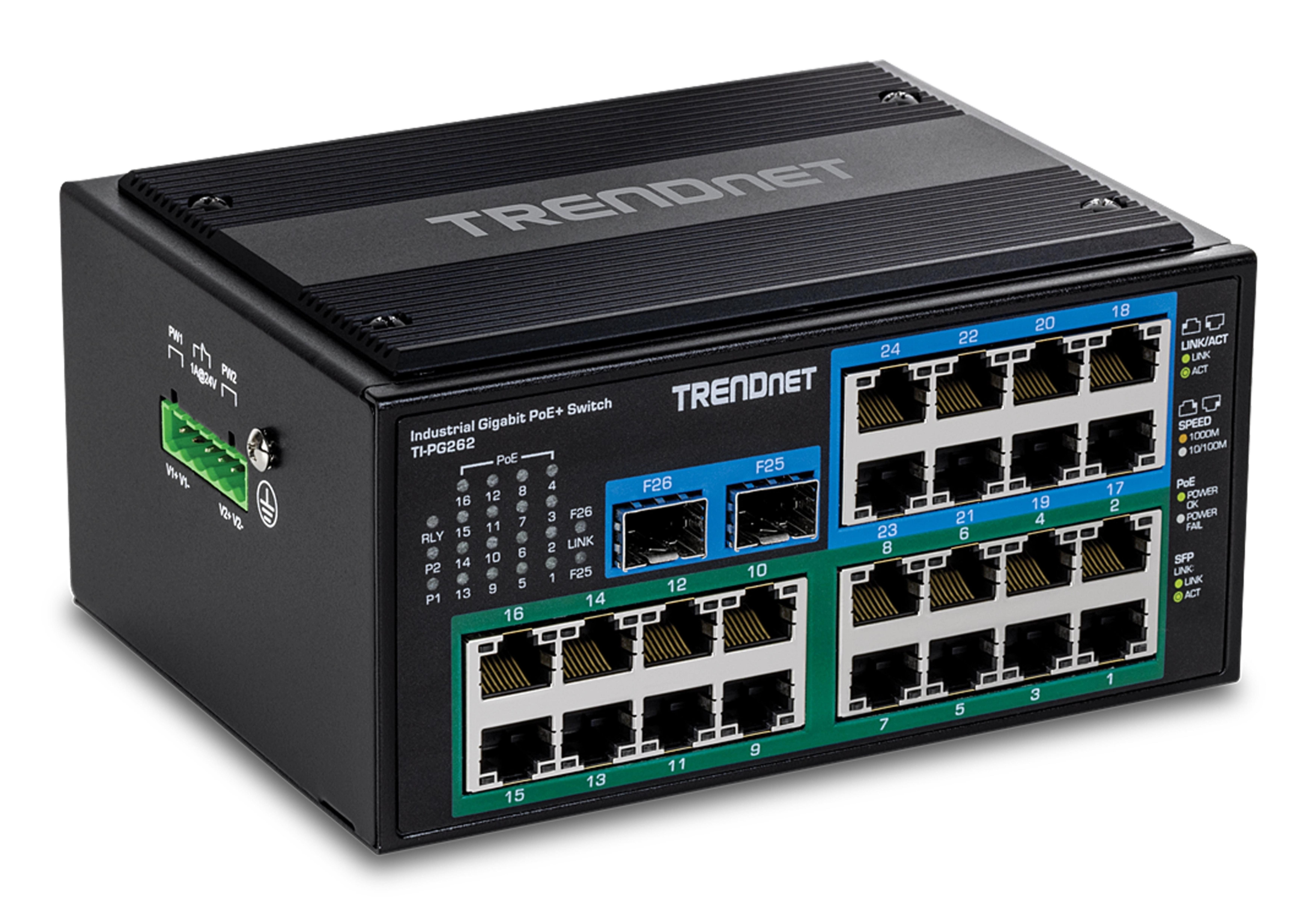 TRENDnet Industrie Switch 26Port Gbit PoE+ Metall DIN-Rail