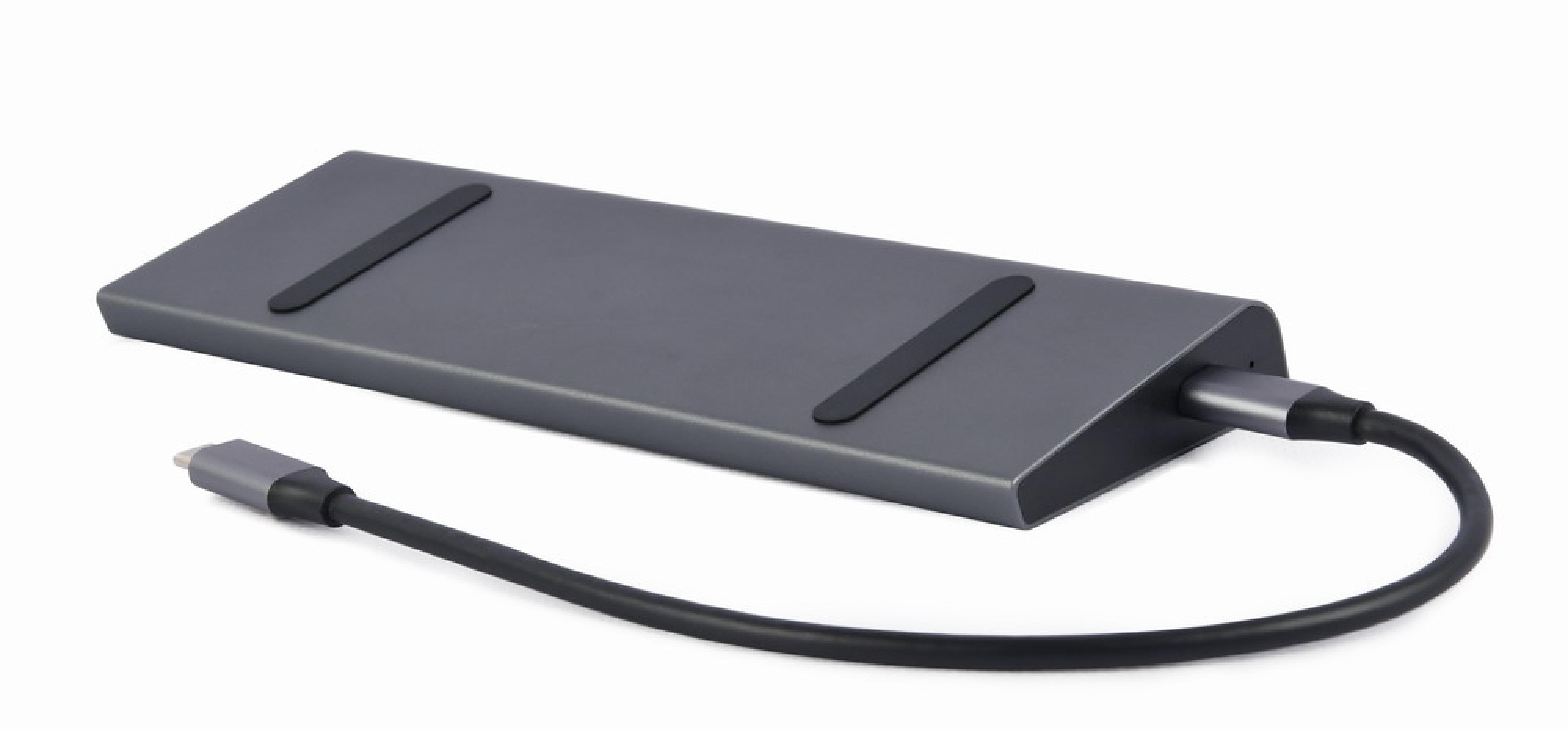 gembird USB Typ-C 9-in-1 Kombi Adapter HUB+HDMI+DP+LAN grau