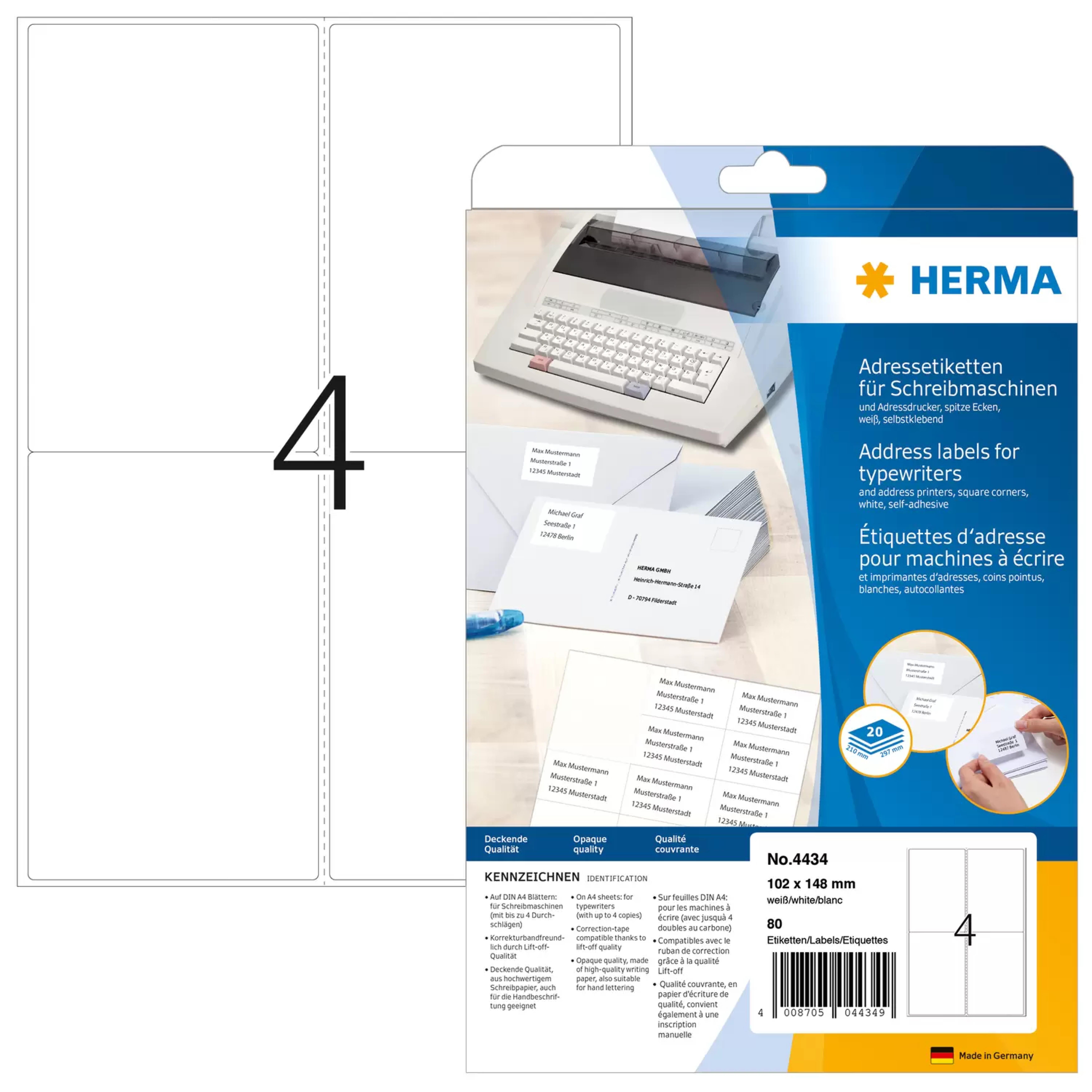 HERMA Adressetik. 102x148 mm Papier Ecken rund 80 St.