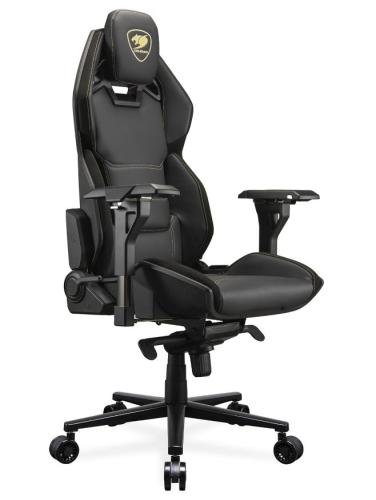 Schwarzer Gaming-Stuhl mit ergonomischem Design und verstellbaren Armlehnen