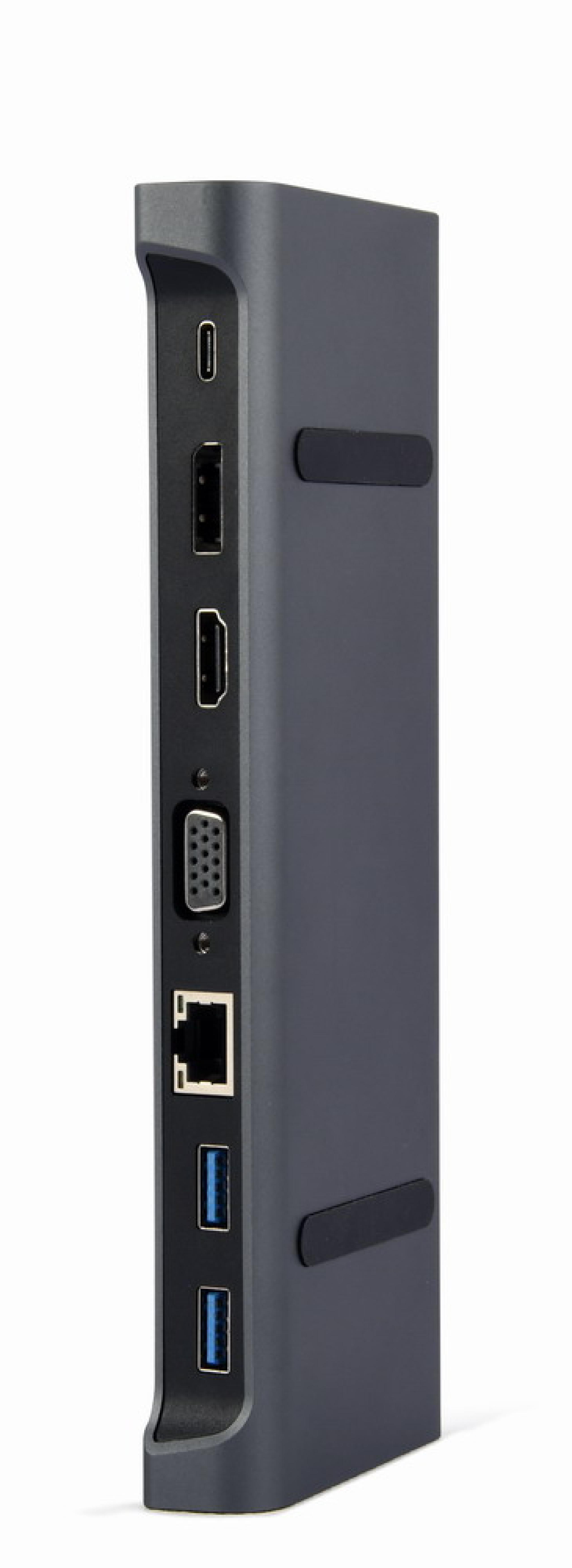 gembird USB Typ-C 9-in-1 Kombi Adapter HUB+HDMI+DP+LAN grau