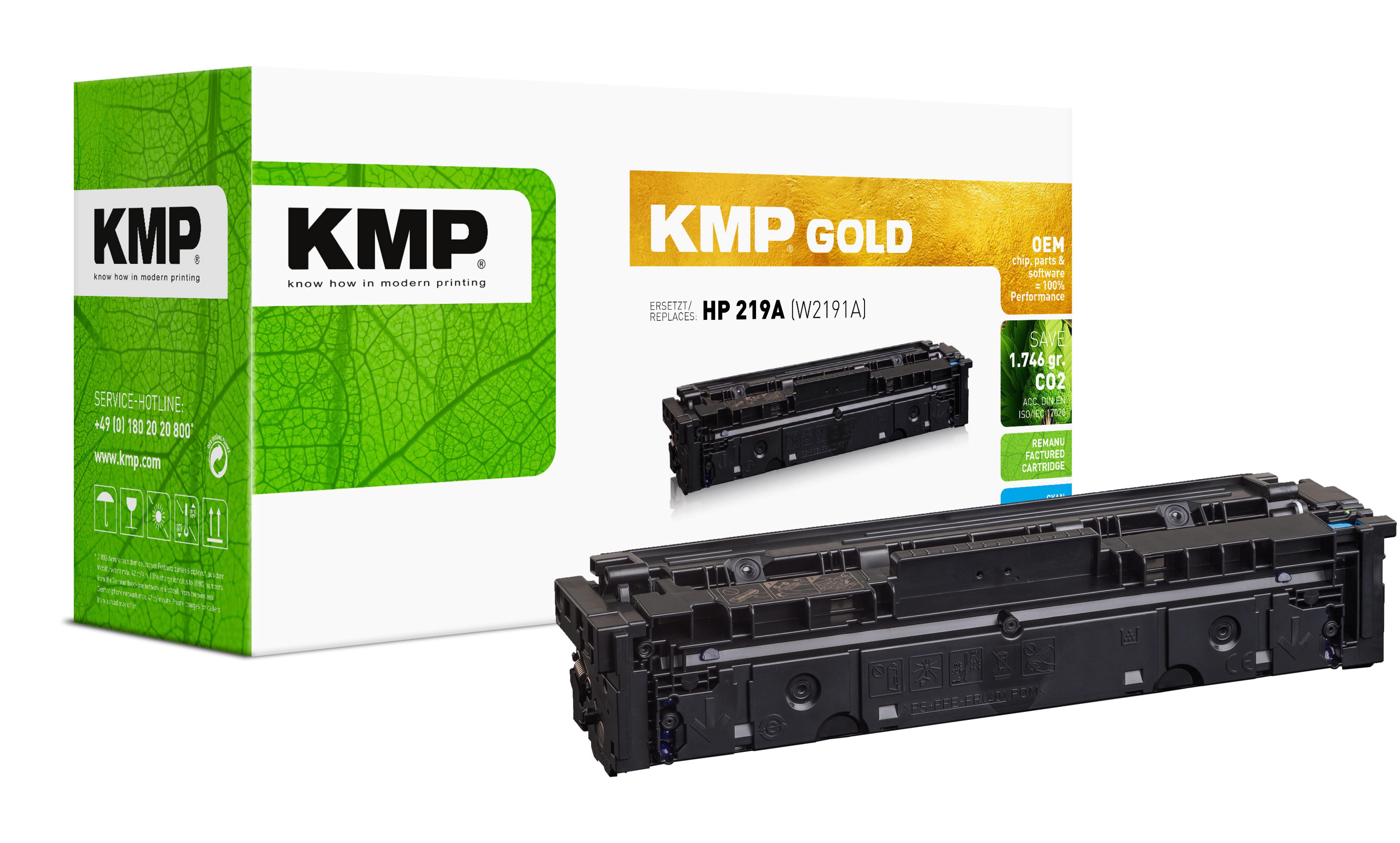 KMP GOLD Toner HP 219A (W2191A) cyan 1200 Seiten remanufactured