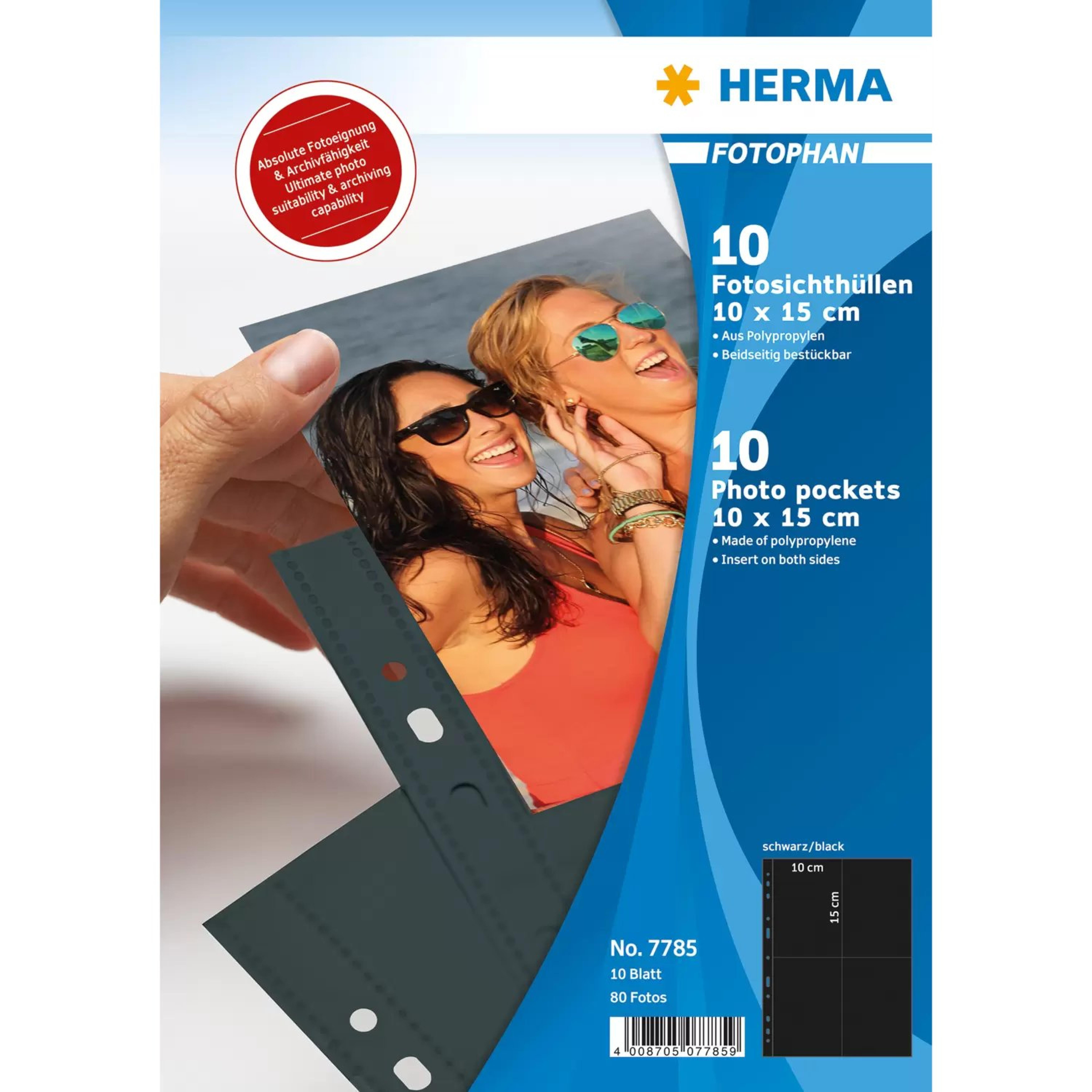 HERMA Fotosichthuellen 100 x 150 mm hoch schwarz 10 Huellen
