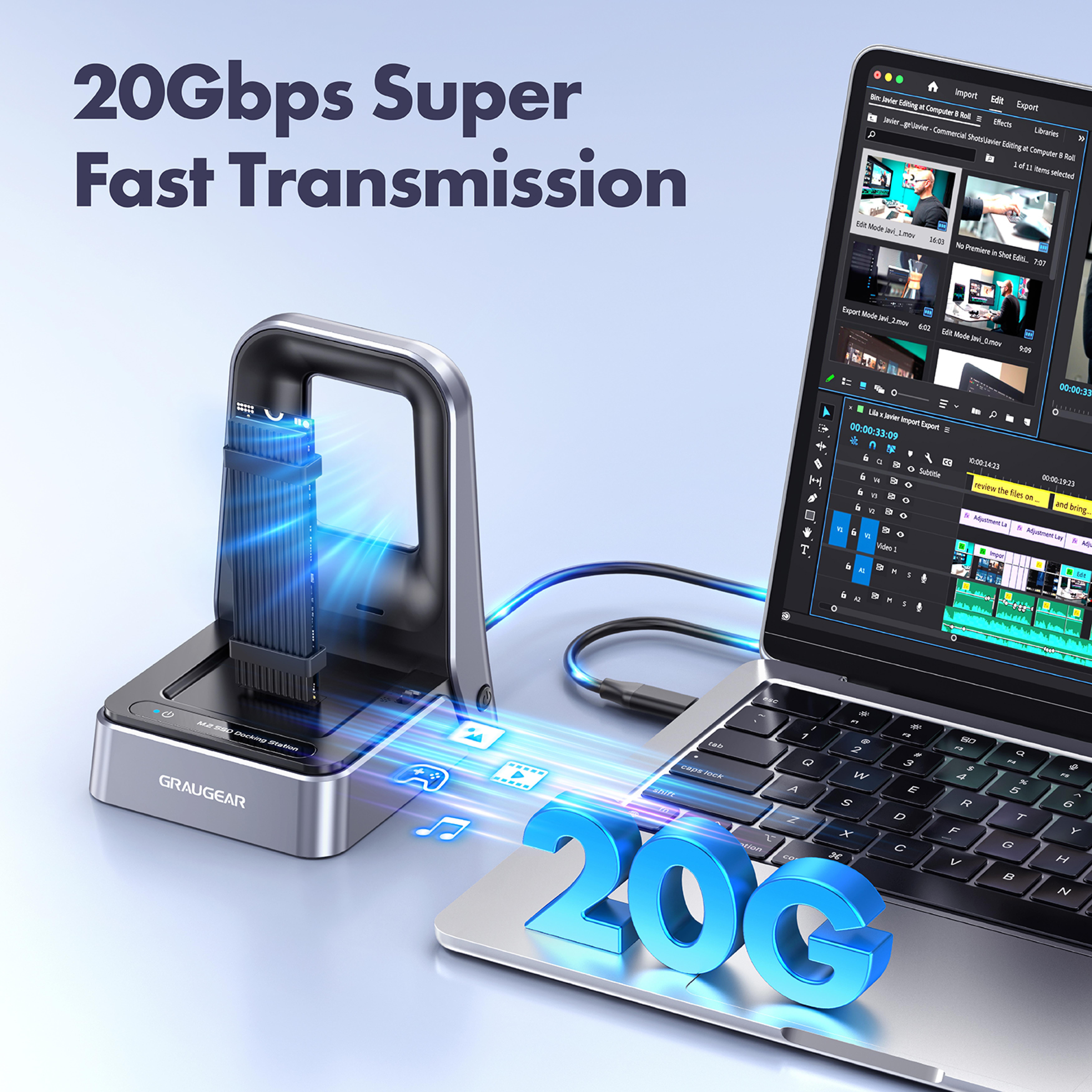 GRAUGEAR externe Docking M.2 NVMe/NGFF SSD mit Luefter 20Gbit