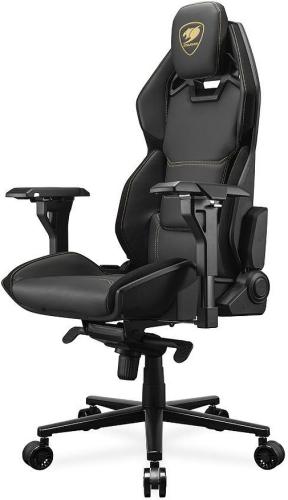 Schwarzer Gaming-Stuhl mit ergonomischem Design und verstellbaren Armlehnen