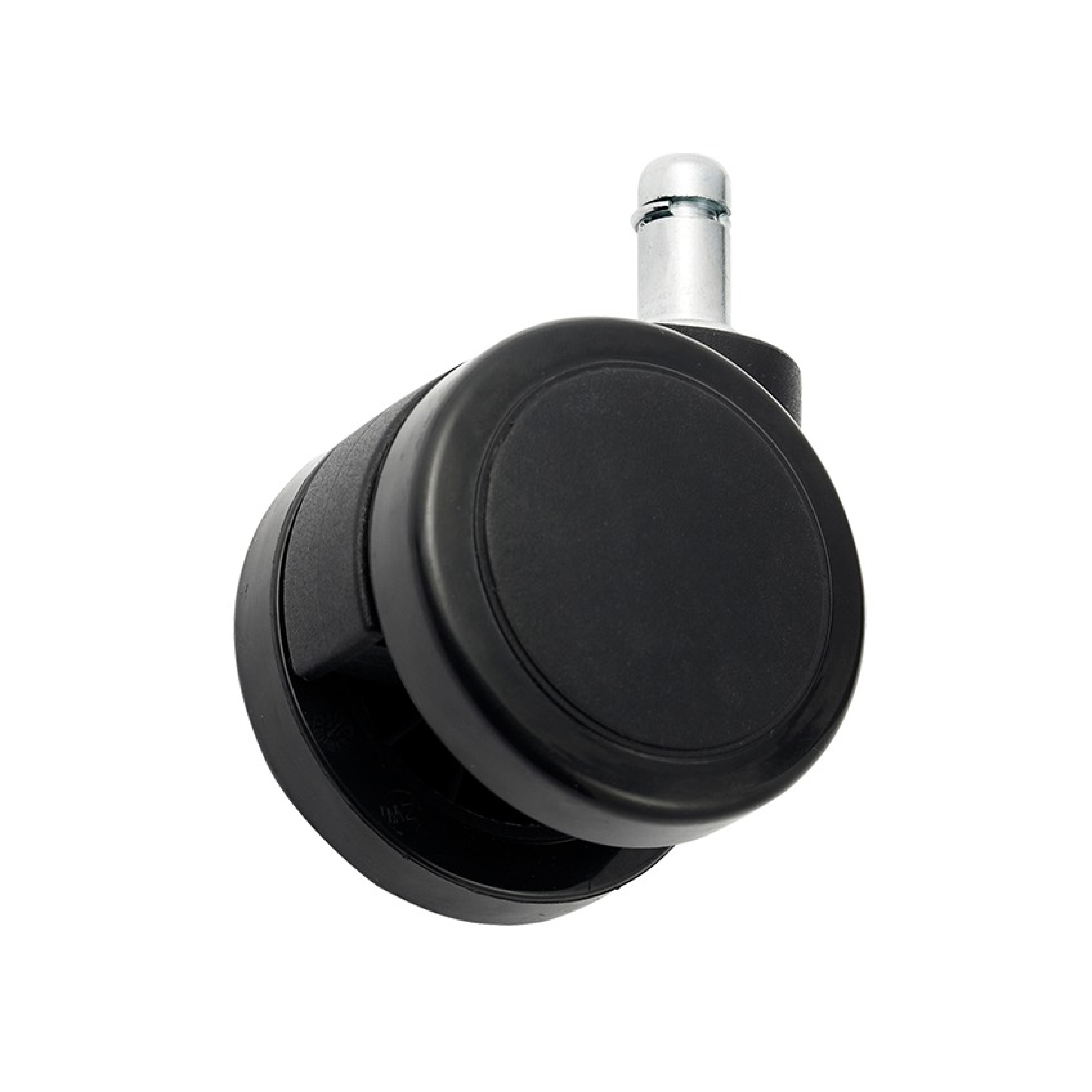 Schwarze Möbelrolle aus Kunststoff mit Metallstift für Stühle und Möbel. Ideal für Hartböden geeignet.