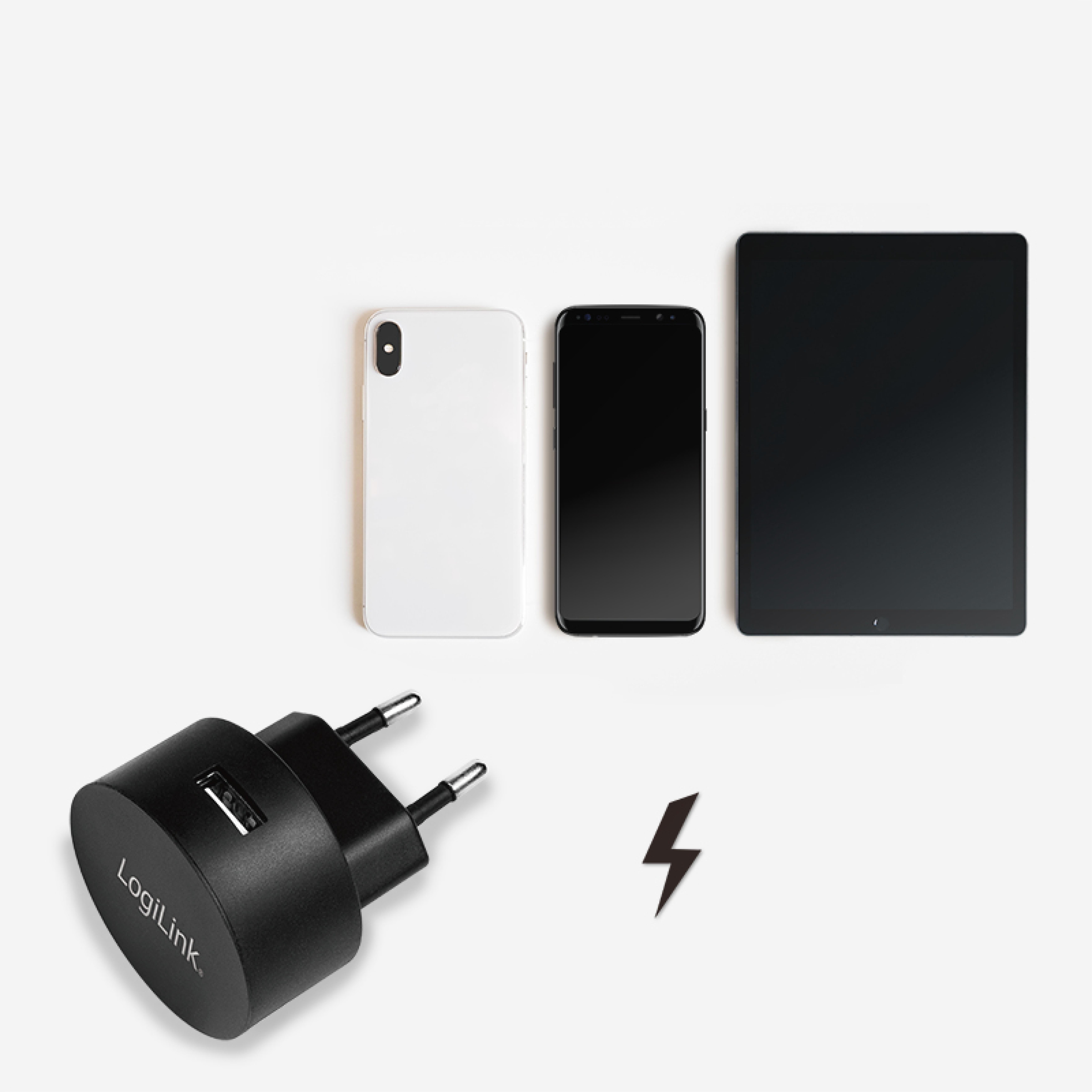 Logilink USB Steckdosenadapter 1port,10.5W,Fast Charging,sch