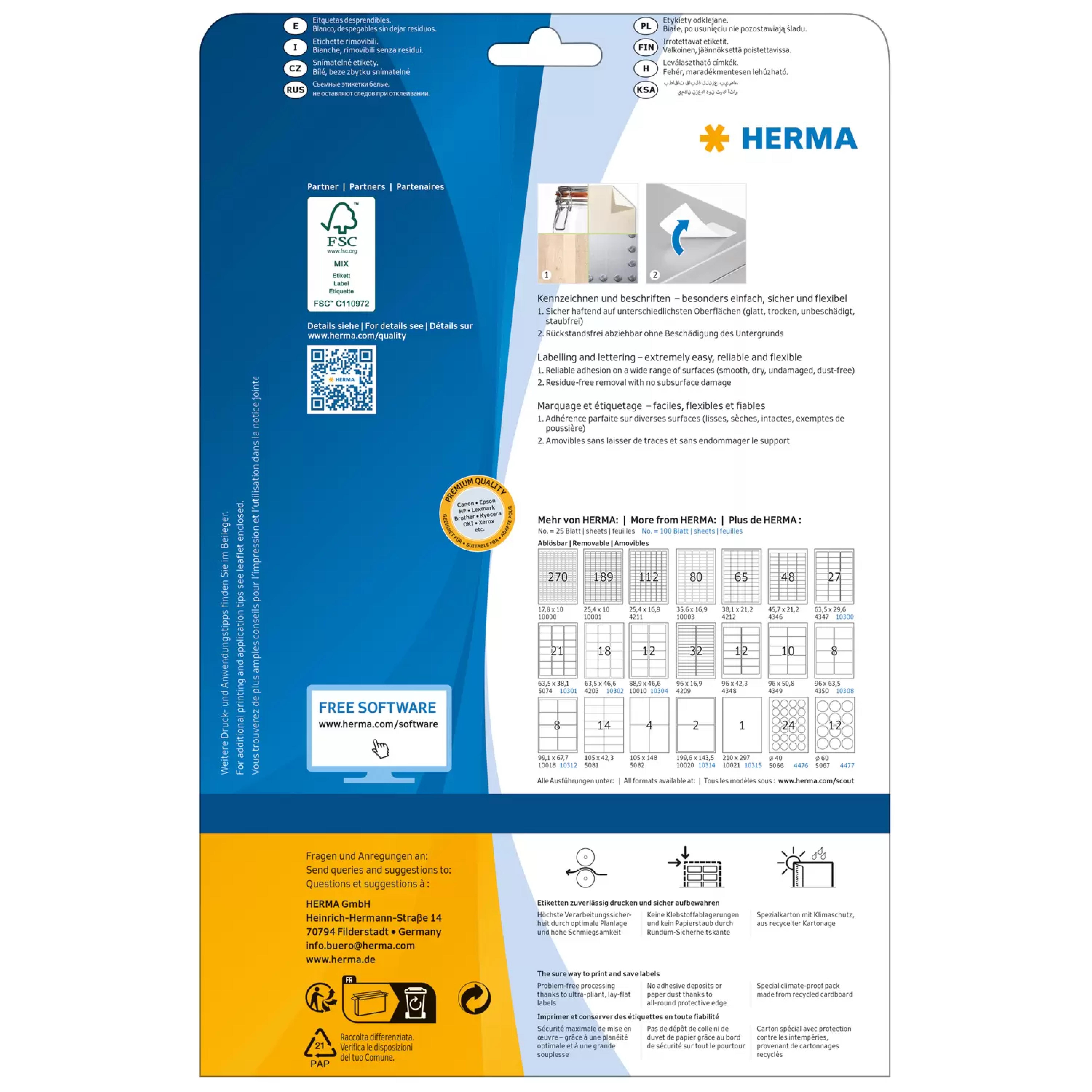 HERMA Adressetiketten A4 weiss 99,1x42,3 mm Papier 300 St.