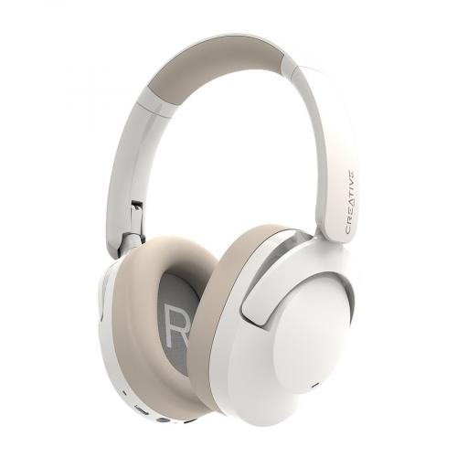 Drahtlose Over-Ear-Kopfhörer in elegantem Weiß und Beige auf weißem Hintergrund
