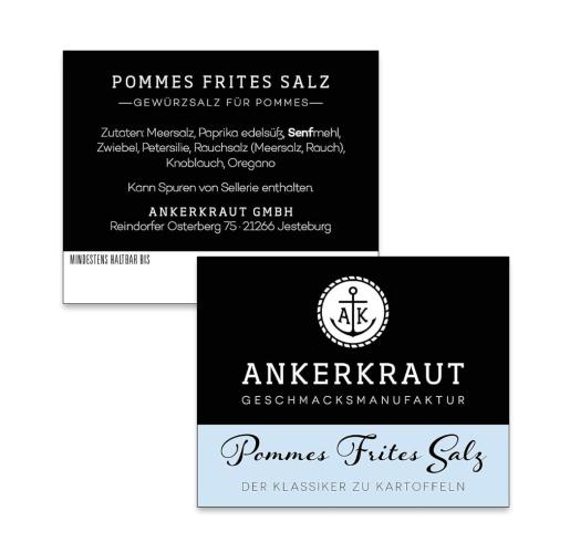 Ankerkraut Pommes Frites Salz – Gewürzsalz für Pommes Produktbild des Ankerkraut Pommes Frites Salz mit Zutaten wie Meersalz, Paprika und Senfmehl