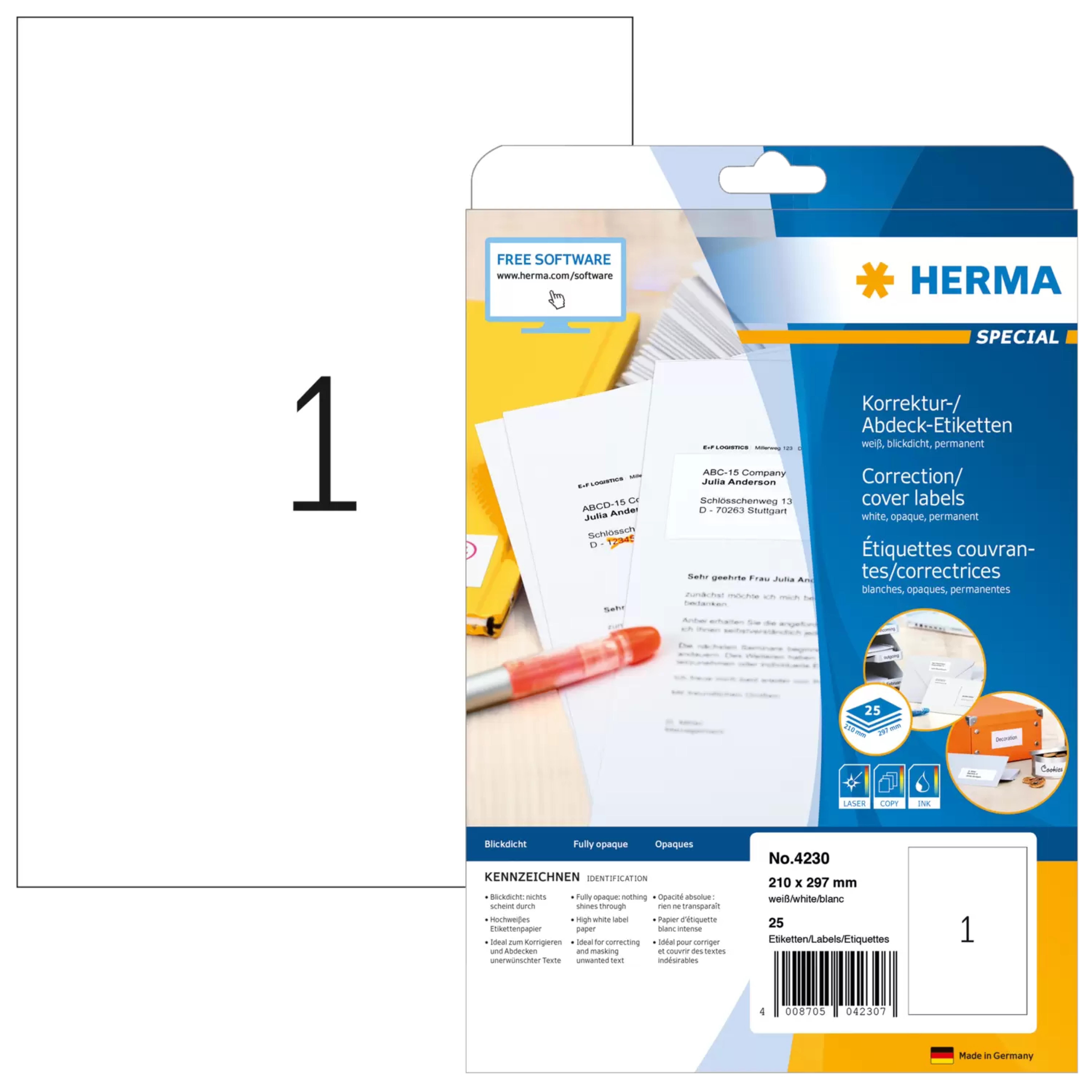 HERMA Abdecketik. A4 weiss 210x297 mm Papier opak 25 St.