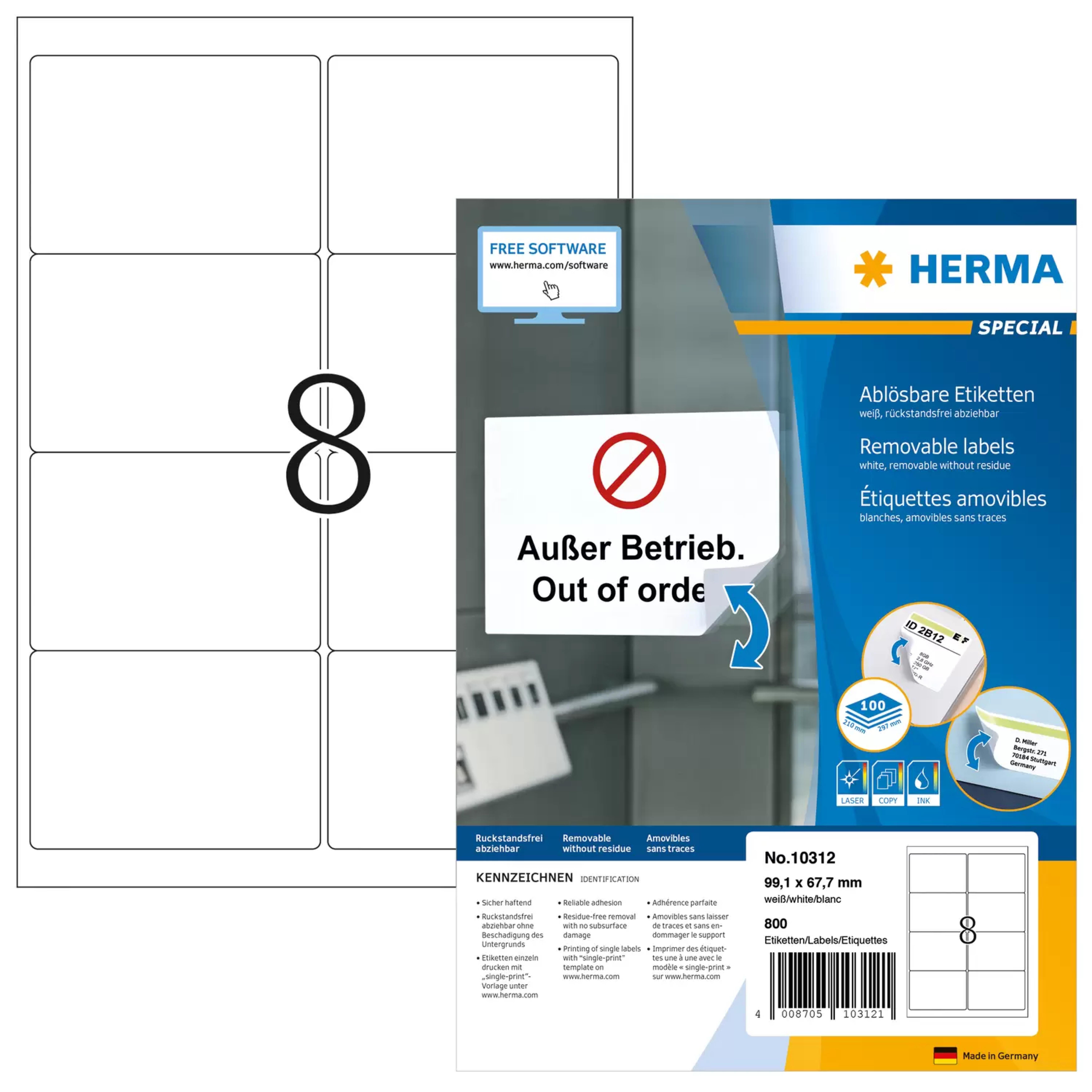 HERMA Adressetiketten A4 weiss 99,1x67,7 mm opak 800 St.