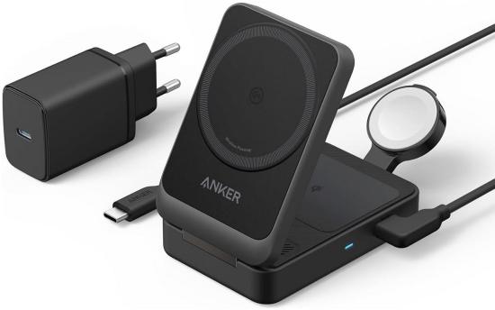 ANKER MagGo Wireless Charger, 15W, Foldable 3-in-1, black