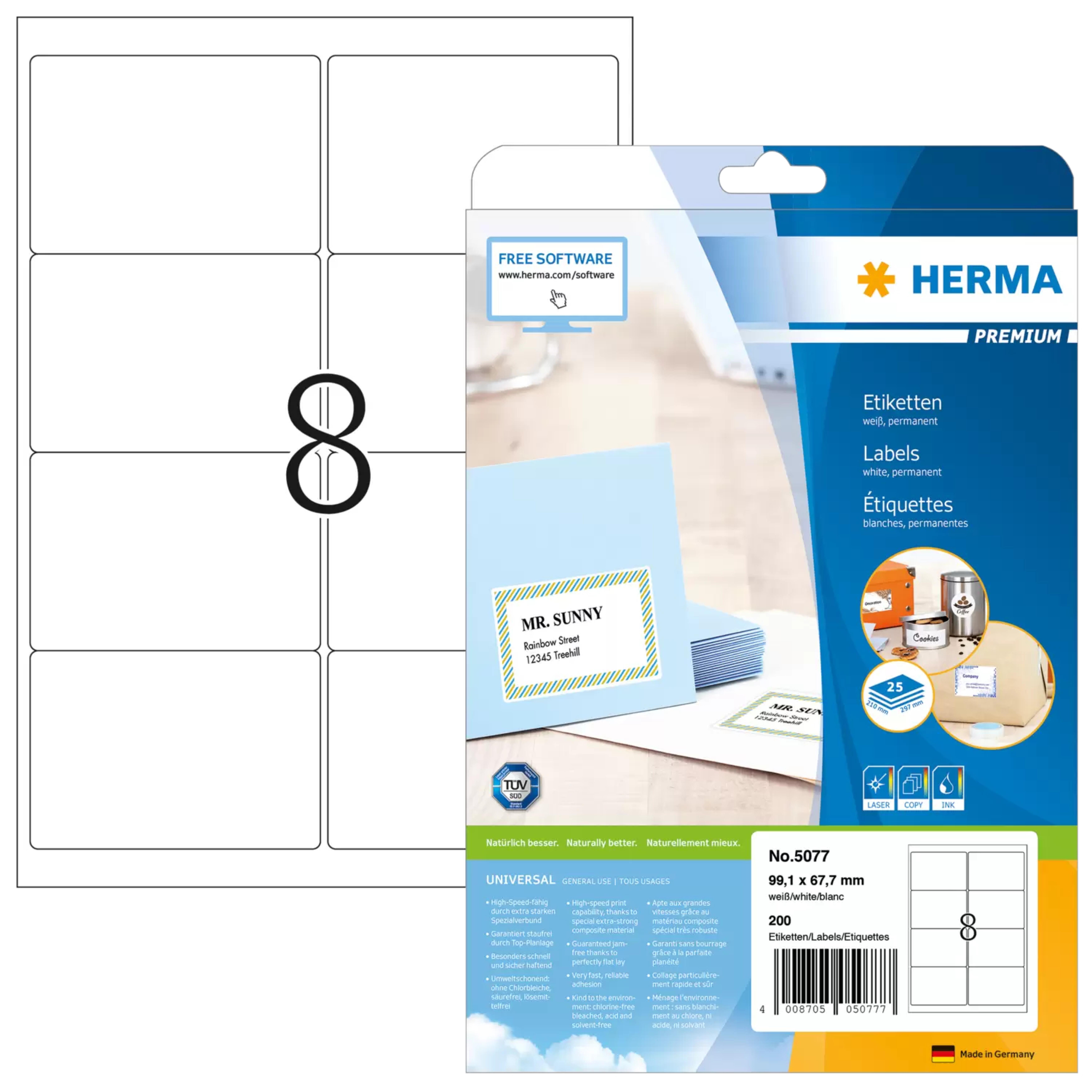 HERMA Adressetiketten A4 weiss 99,1x67,7 mm Papier 200 St.