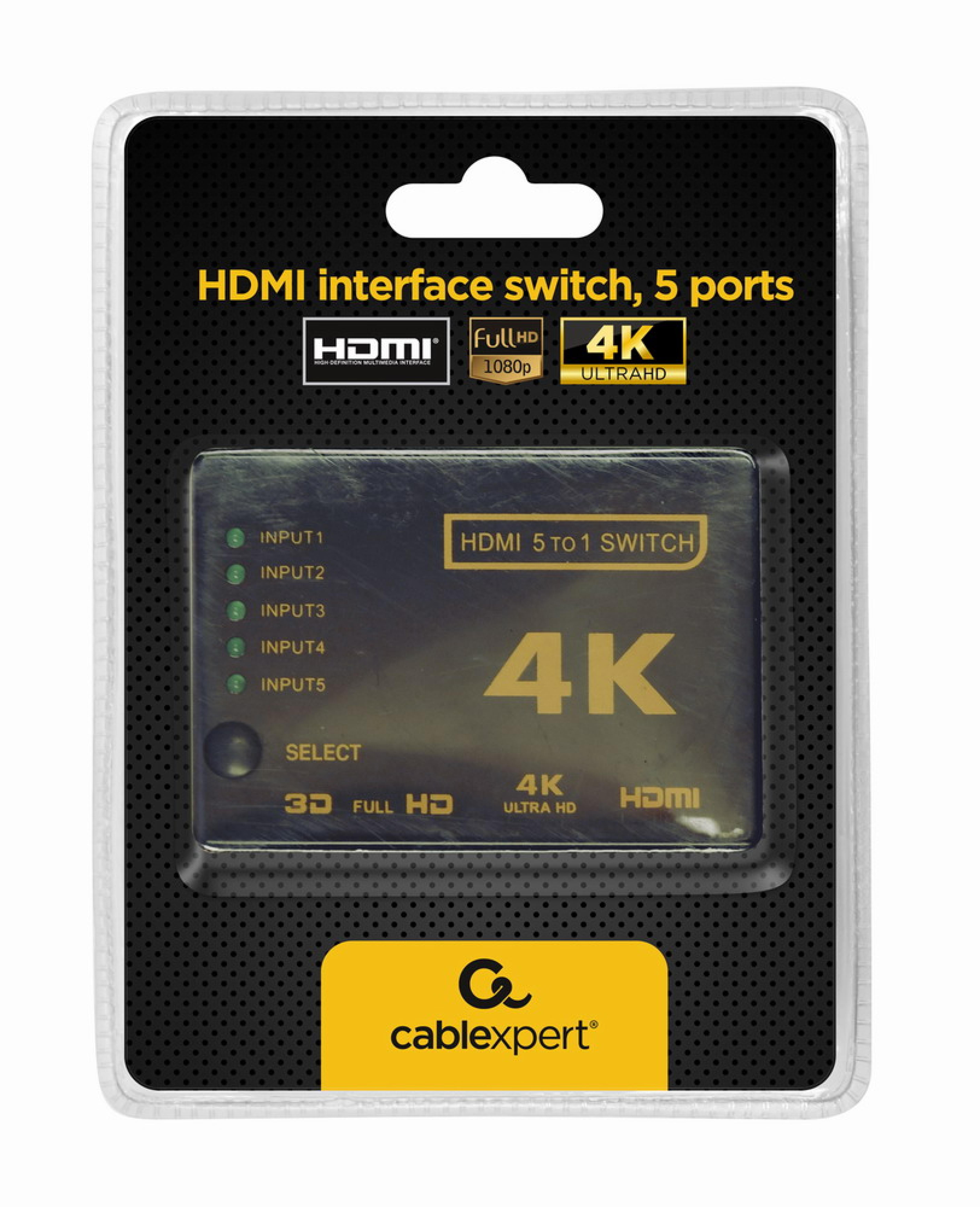 gembird HDMI Switch 5 Eingaenge -> 1 Ausgang 4k +Fernbed.