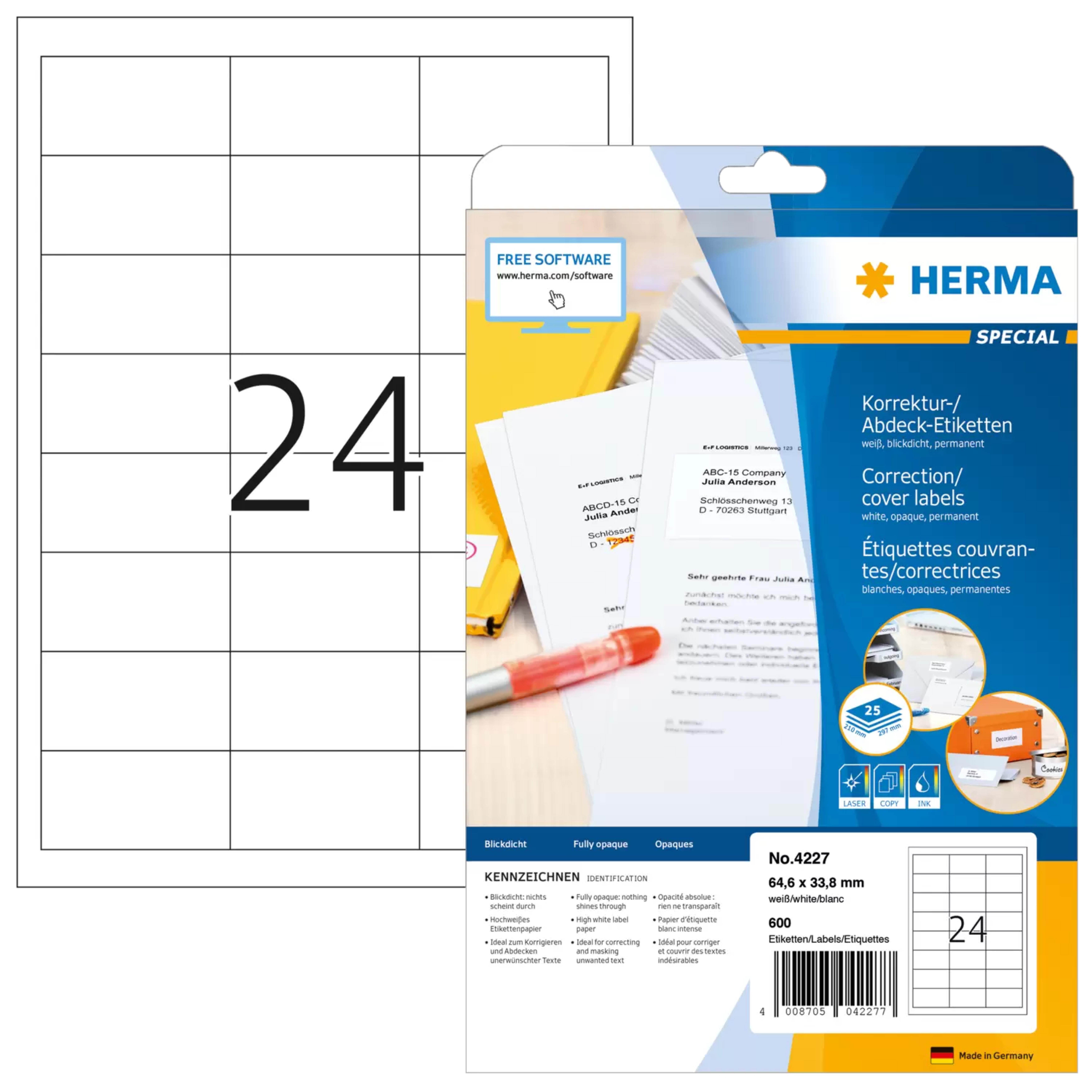 HERMA Abdecketik. A4 weiss 64,6x33,8 mm Papier opak 600 St.