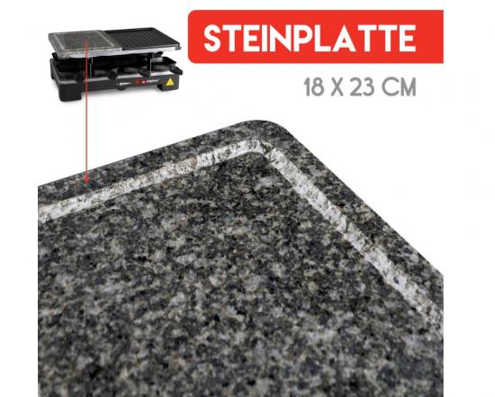 Nahaufnahme einer Steinplatte, 18 x 23 cm, geeignet für Raclette-Grill