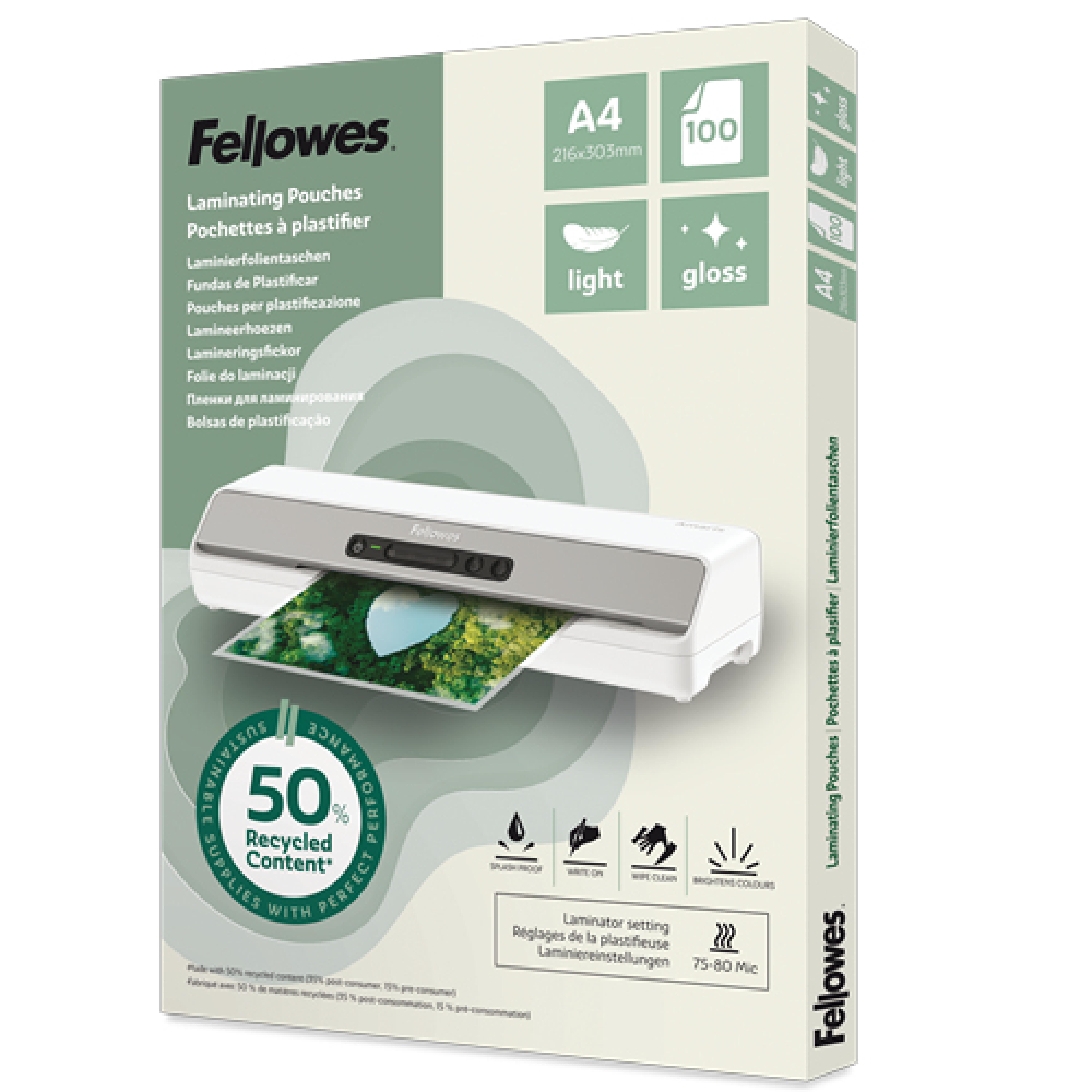 Fellowes Laminierfolie A4 Light Gloss 100er Pack