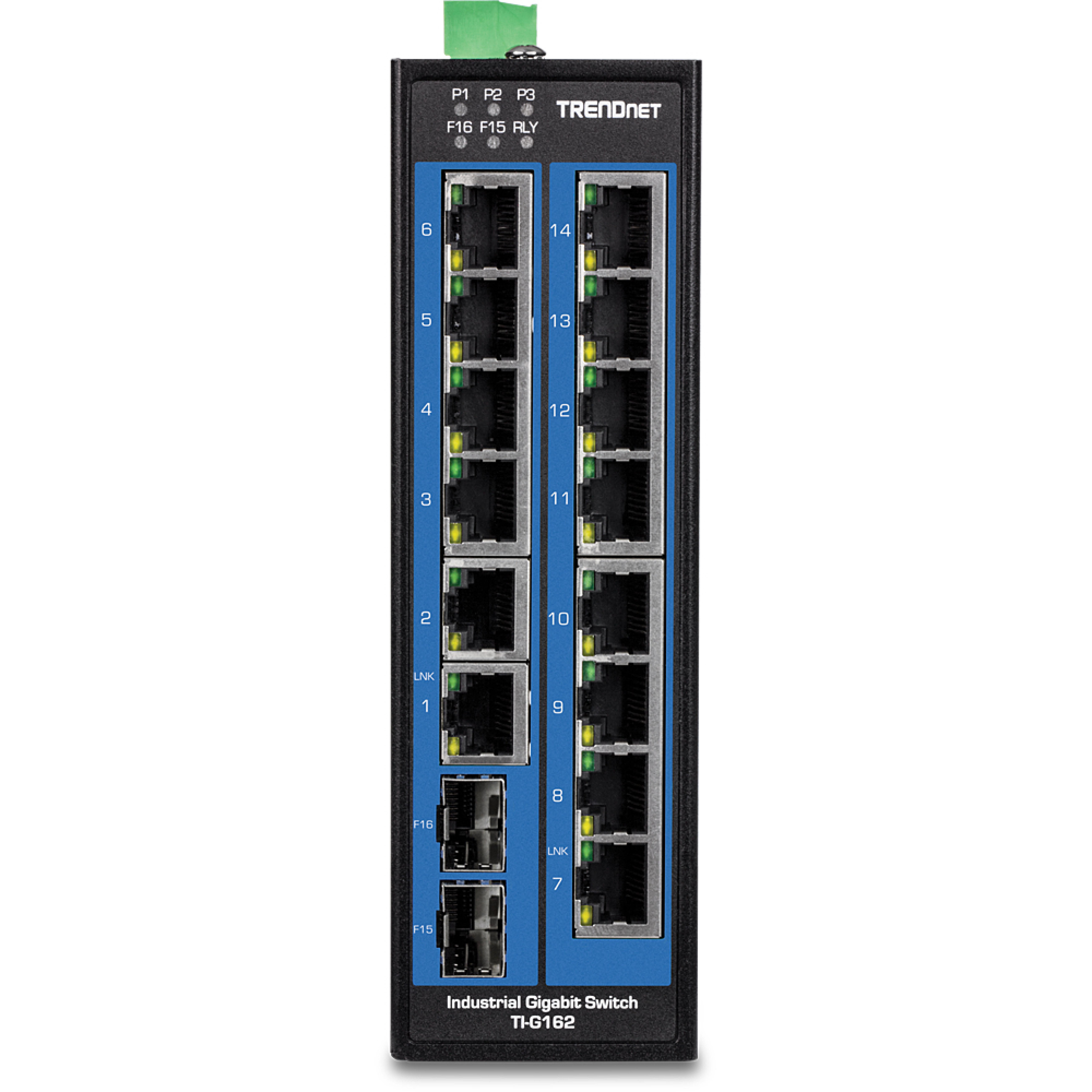 TRENDnet Industrie Switch 16 Port Gbit IP30 DIN-Rail Metall
